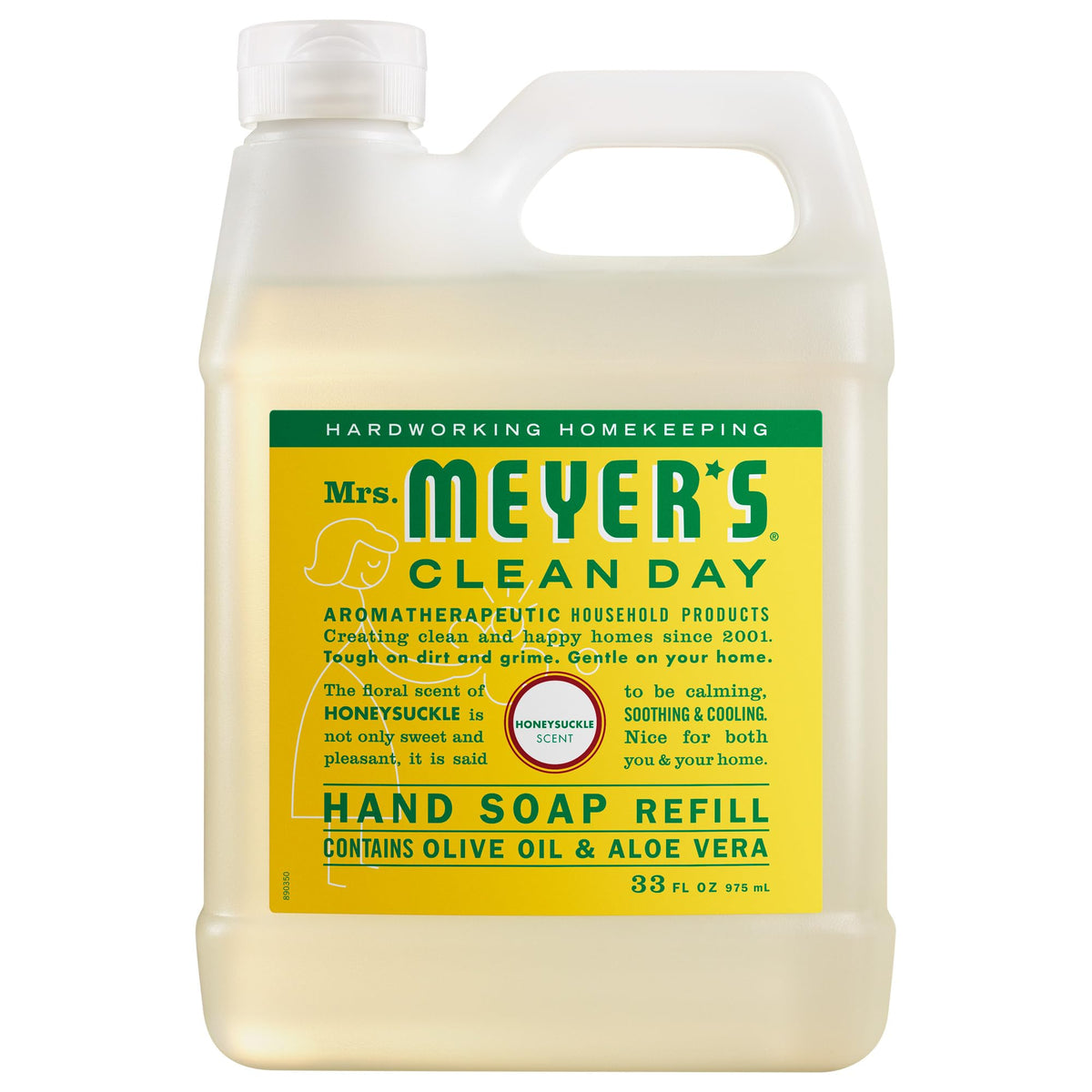 Mrs. Meyer’s Refill Jabón de Manos Líquido Honeysuckle, 975 ml | Repuesto Dulce con Aroma Natural a Miel | Fórmula Suave de Origen Vegetal | Ideal para Uso Diario | Sin Parabenos ni Crueldad Animal