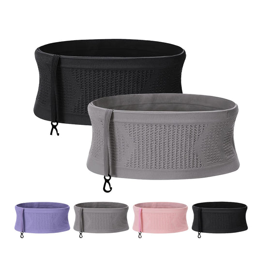 LELISKA Multifunctional Knit Breathable Concealed Waist Bag,Large Capacity Adjustable Running Waist Pack,Universal Running Belt for Running and Outdoor (Gray+Black,S)