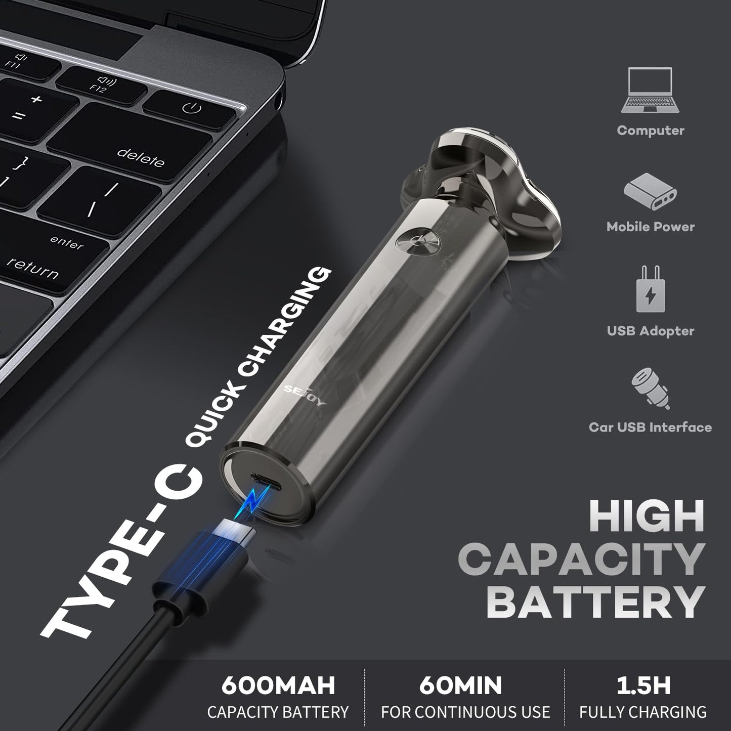 Maquinilla de afeitar eléctrica para hombres cara, afeitadora rotativa recargable en 3D, IPX7 impermeable, maquinilla de afeitar eléctrica antipellizcos para afeitar, cabezal de afeitadora magnético, mango ergonómico, fácil de usar, regalo para viajes en