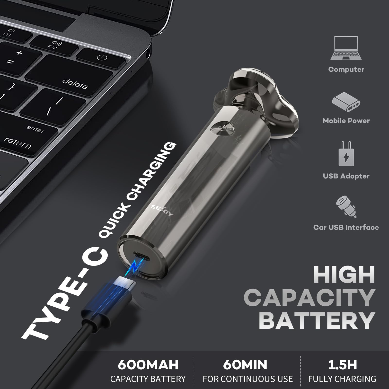 Maquinilla de afeitar eléctrica para hombres cara, afeitadora rotativa recargable en 3D, IPX7 impermeable, maquinilla de afeitar eléctrica antipellizcos para afeitar, cabezal de afeitadora magnético, mango ergonómico, fácil de usar, regalo para viajes en