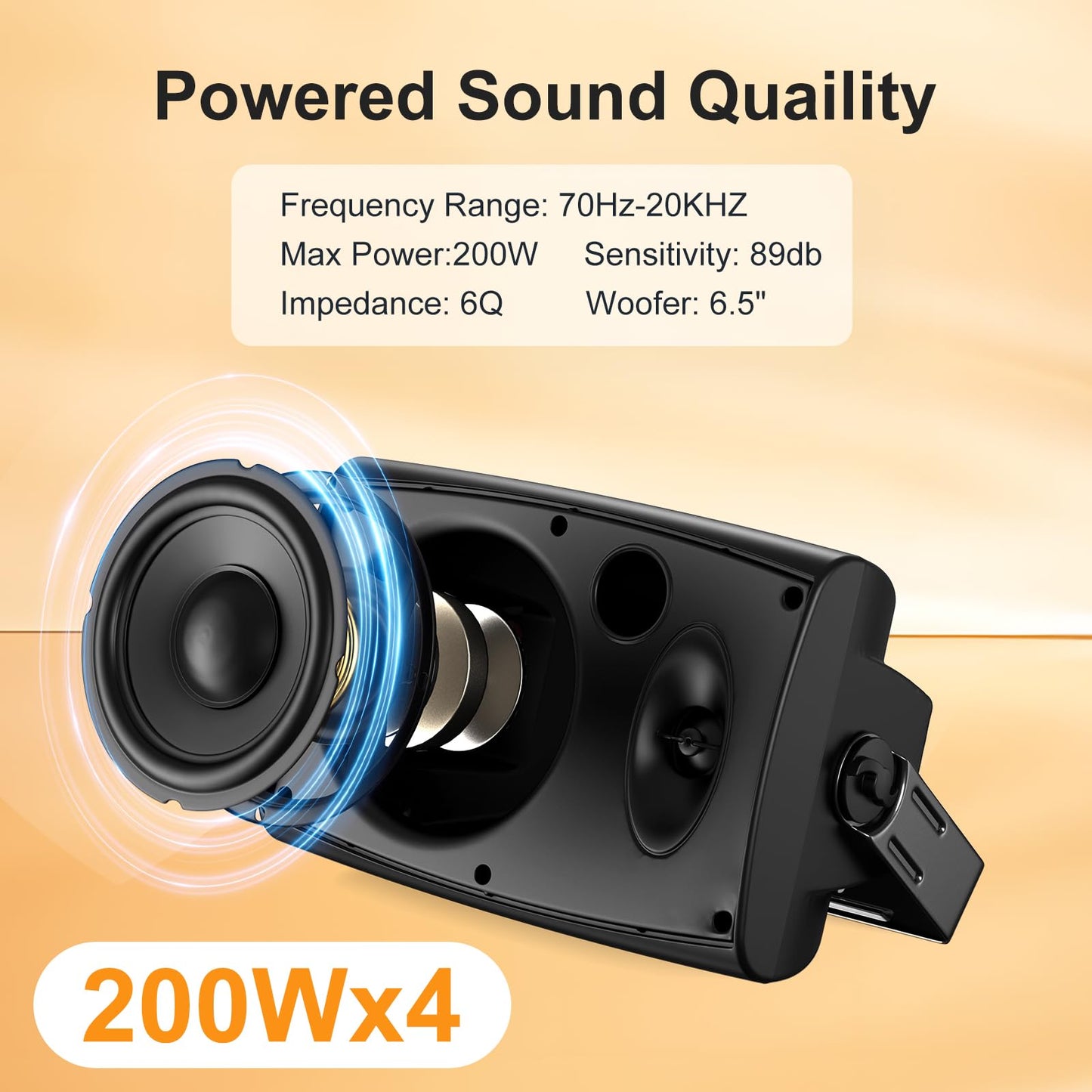 Altavoces Bluetooth para exteriores, 6.5 pulgadas, máximo 800 W, impermeables, con cable con amplificador multifuncional, sistema de altavoces para exteriores, para patio, jardín, piscina, hogar (4