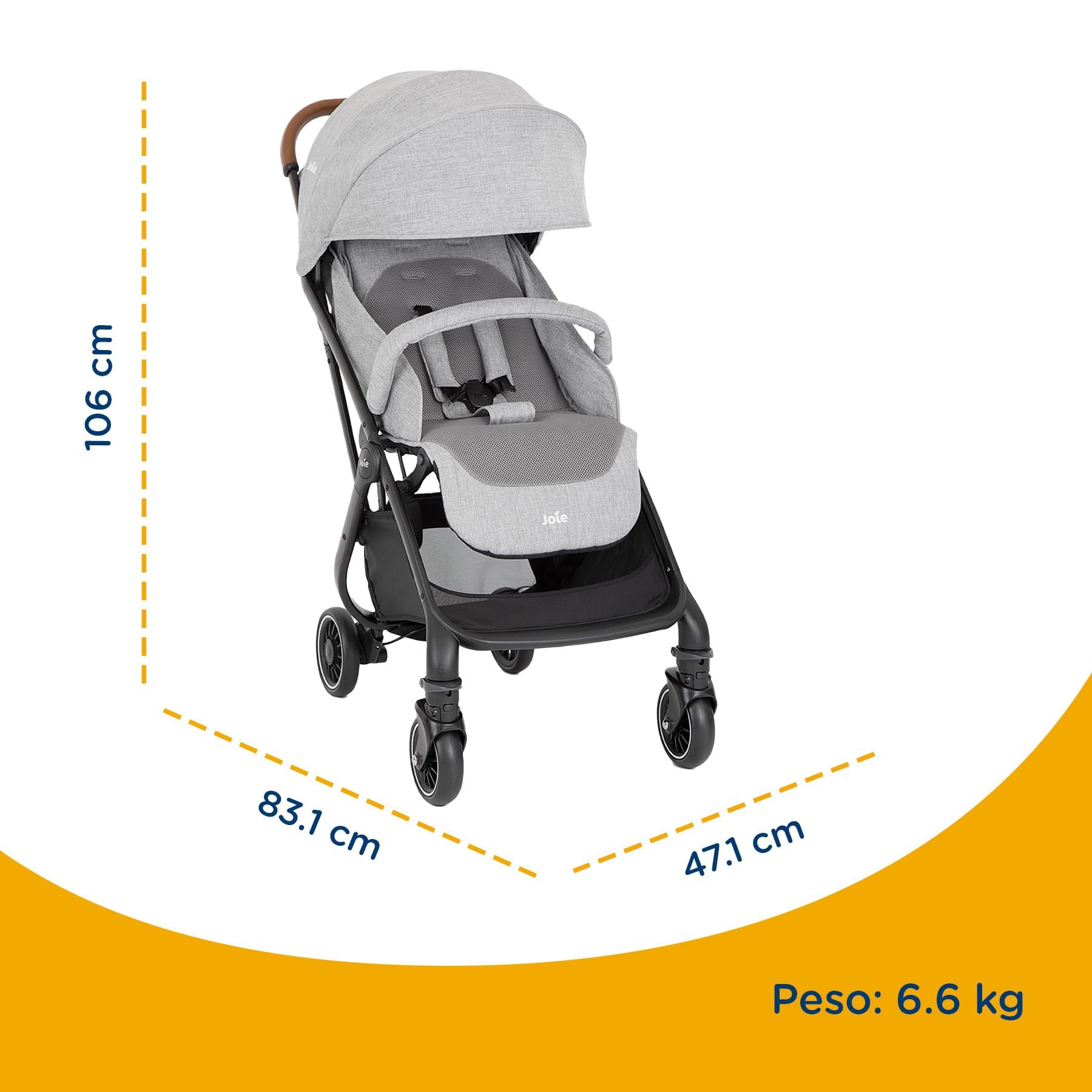 Joie Carriola para Bebe Tourist con Silla Ergonomica, Carriola Moderna para Bebes, Carreola Portabebe de Viaje Plegable y Convertible 2 Posiciones, Carreola con Frenos y Manija Ajustable