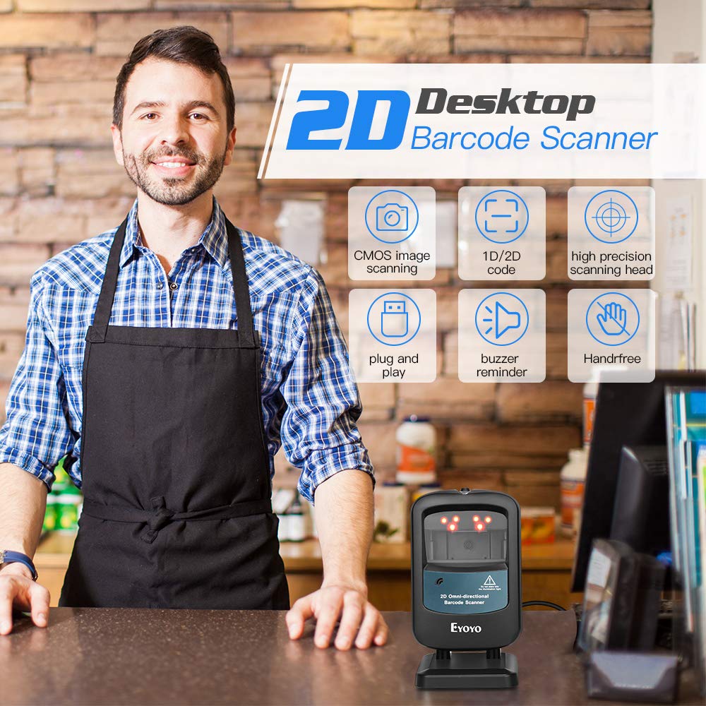 Escáner de Código de Barras Eyoyo Negro Omnidireccional 2D USB
