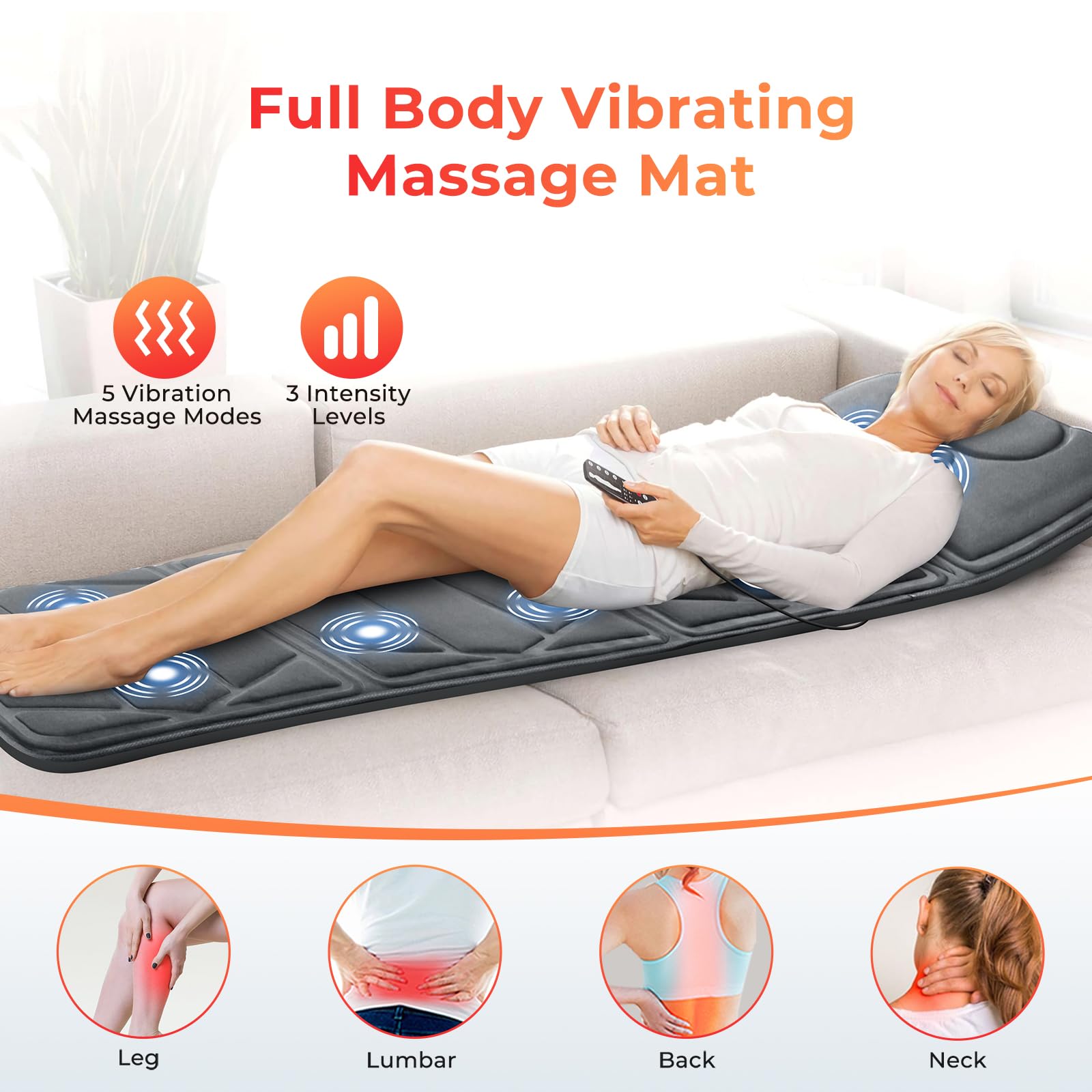 CuPiLo Cuplo Masajeador Pad, Tapete De Masaje Con 10 Motores Vibradores Y 5 Modos, Masajeador De Espalda Con Calor, Masajeador De Cuerpo Completo Para Espalda, Lumbar, Pierna, Regalos Para M