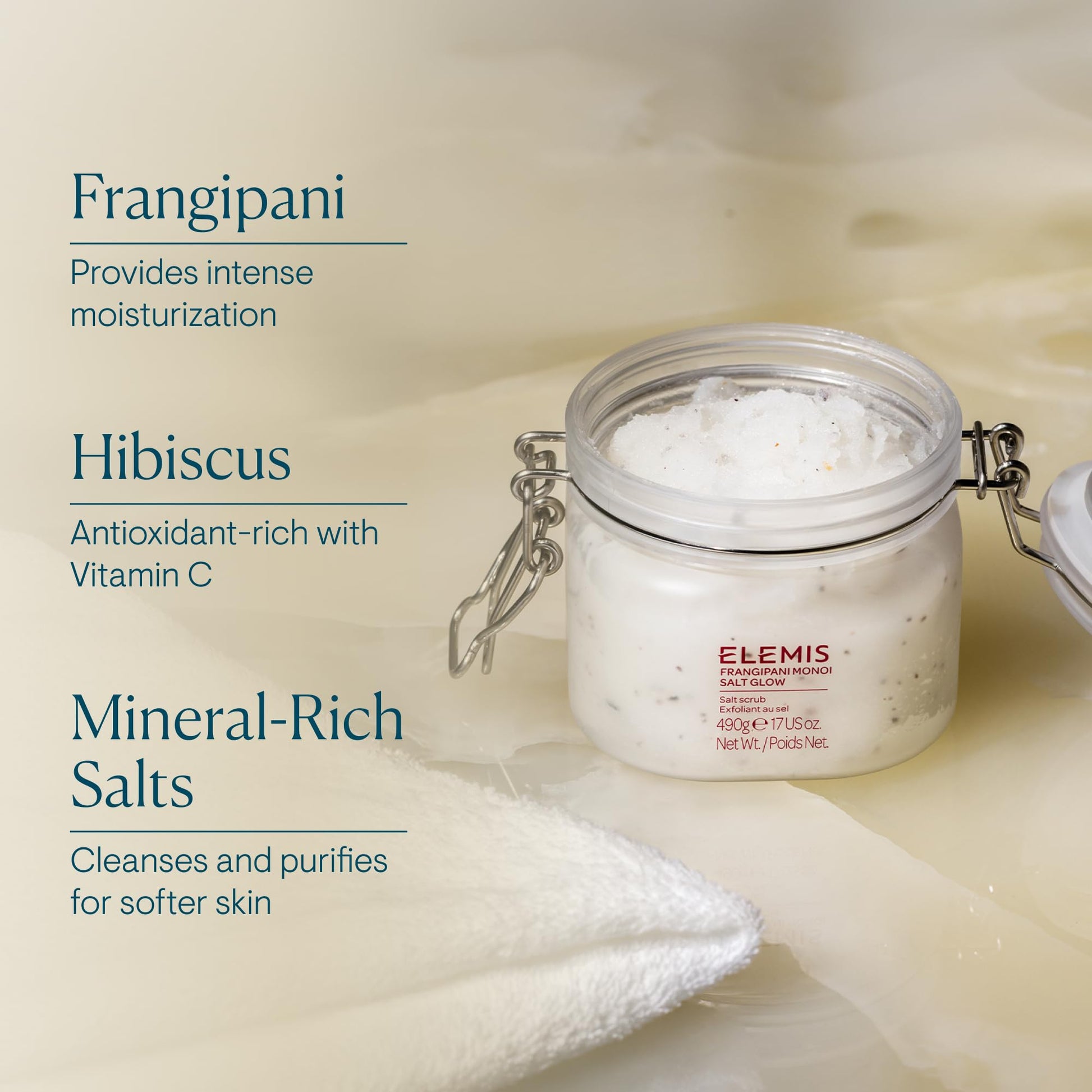 ELEMIS Frangipani Monoi Salt Glow, Skin Softening Salt Body Scrub, 17.0 fl. oz.