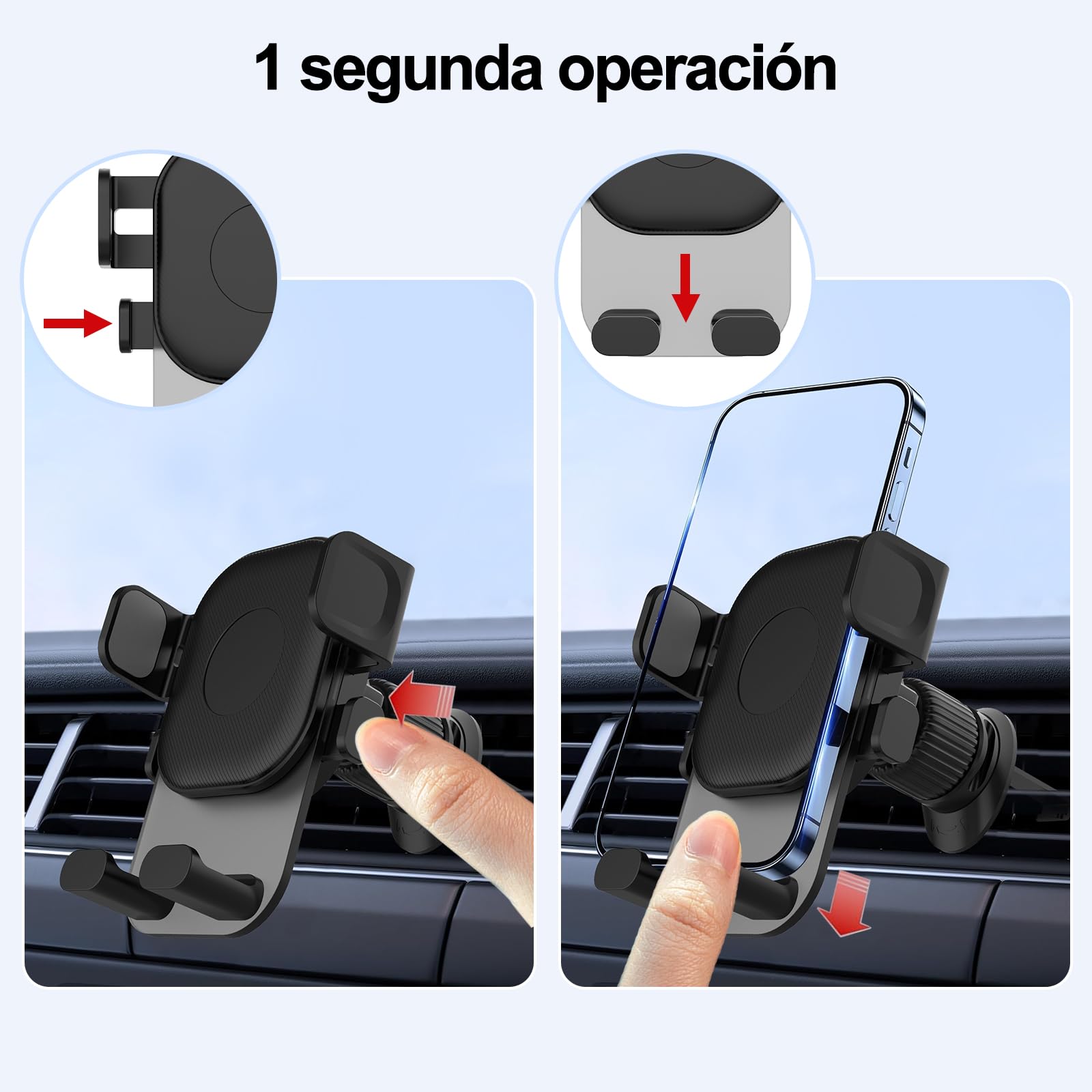 Keakitay Soporte para Celular Automóvil, Porta Celular para Auto con Gancho Metálico, Rotación 360º, Soporte Celular Auto para ventilas del Carro, Universal Todos los Celular de 4.0''-7.2'', Negro