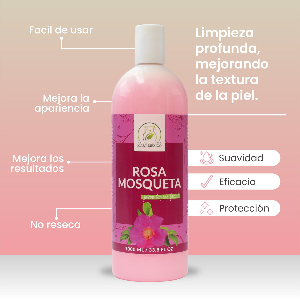 Jabón Líquido Facial Rosa Mosqueta 1 Litro Productos Mart Mexico