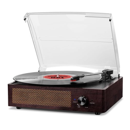 Kedok - Tocadiscos de vinilo con receptor Bluetooth integrado y 2 altavoces estéreo, reproductor de discos retro portátil de 3 velocidades y 3 tamaños para entretenimiento y decoración del hogar