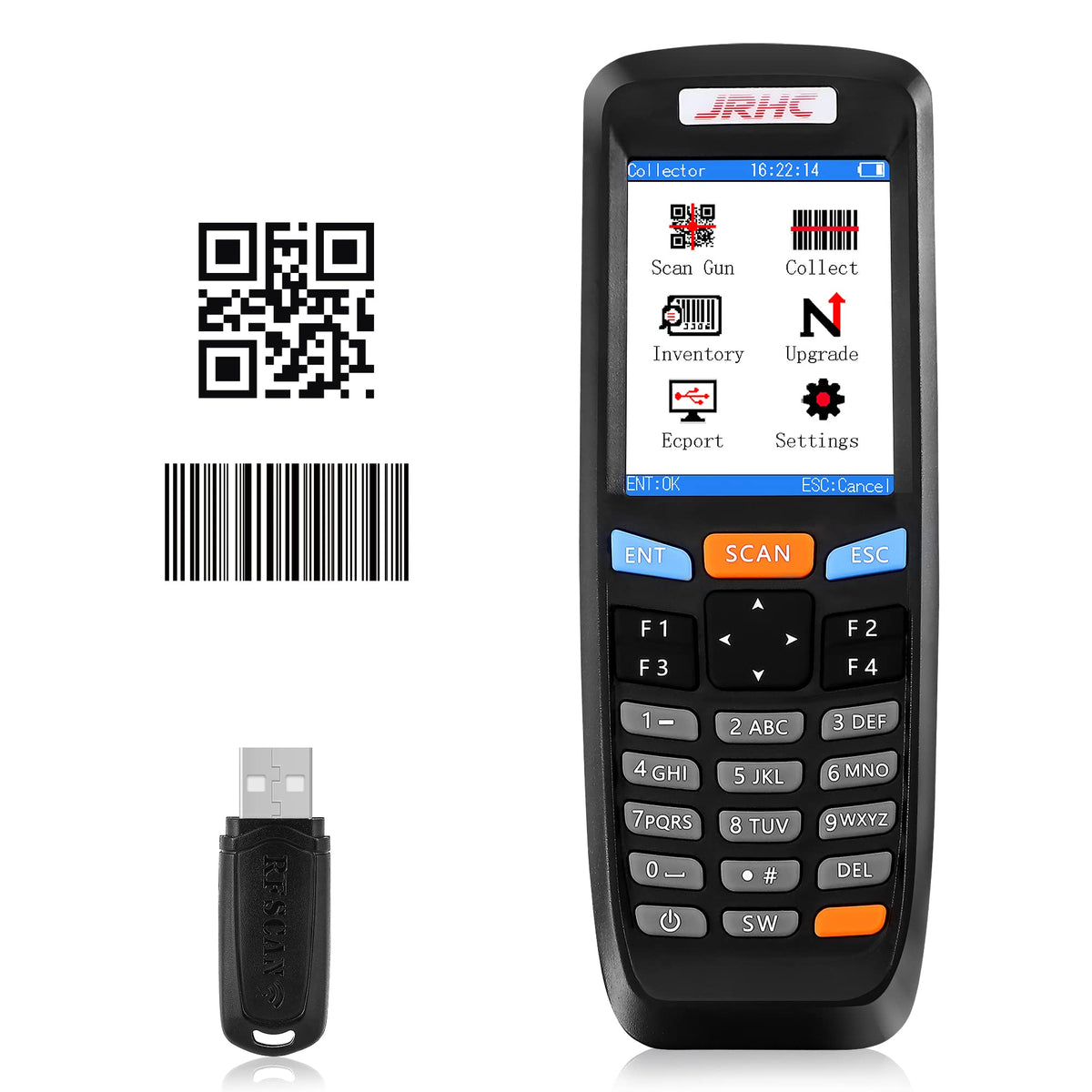 Escáner de Inventario Portátil JRHC Inalámbrico de Larga Distancia con Pantalla LCD 2.8 Pulgadas