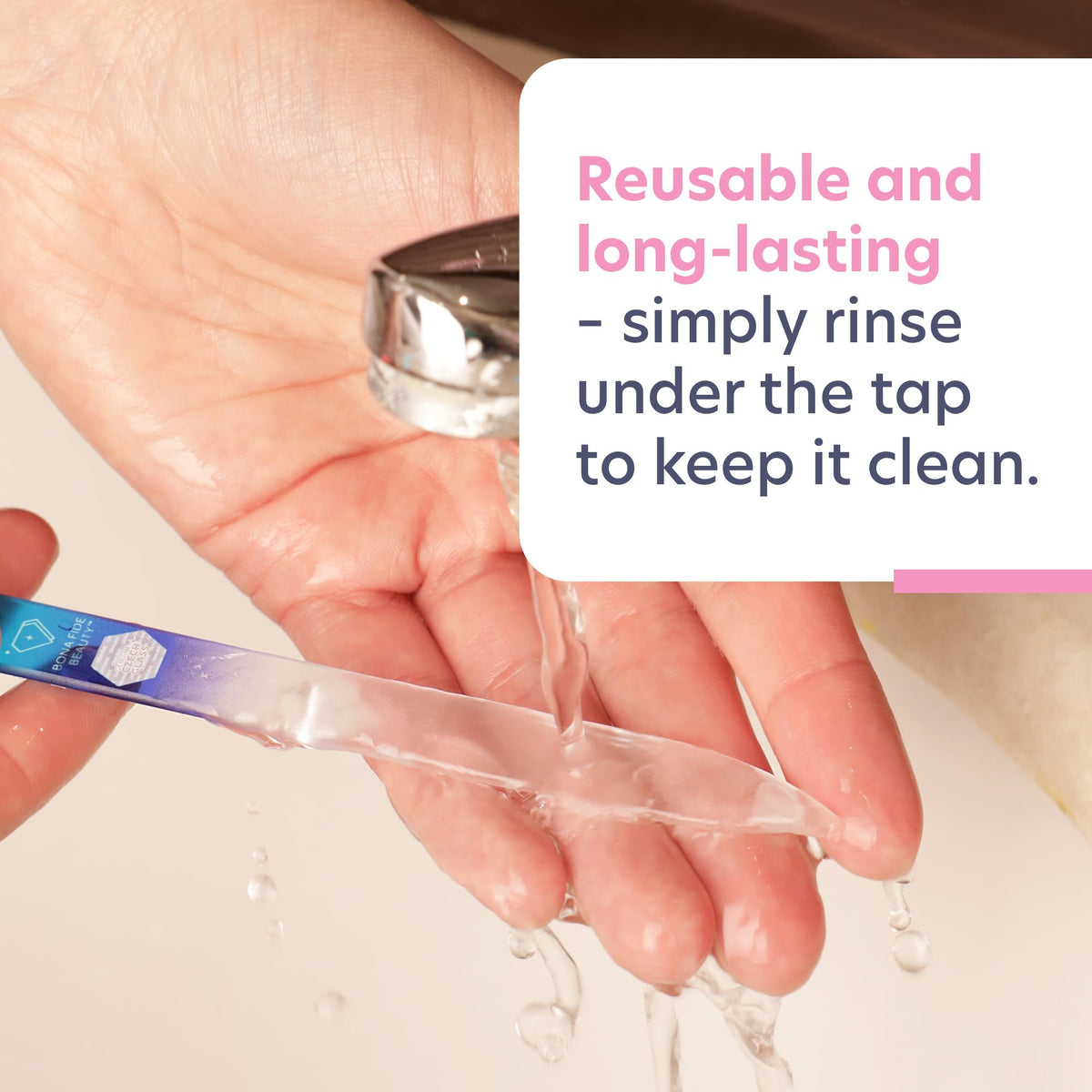 Lima de uñas de cristal con funda, lima de uñas de manicura Bona Fide, uñas de forma experta con lima de precisión suave, deja las uñas lisas, lima de vidrio checo de alta calidad de agua/cobalto