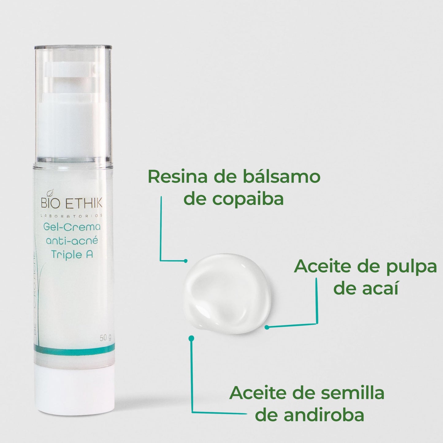 Bio Ethik Gel Crema Anti Acne Triple A para Pieles Sensible 50gr| Controla y Desinflama Granos y Puntos Negros