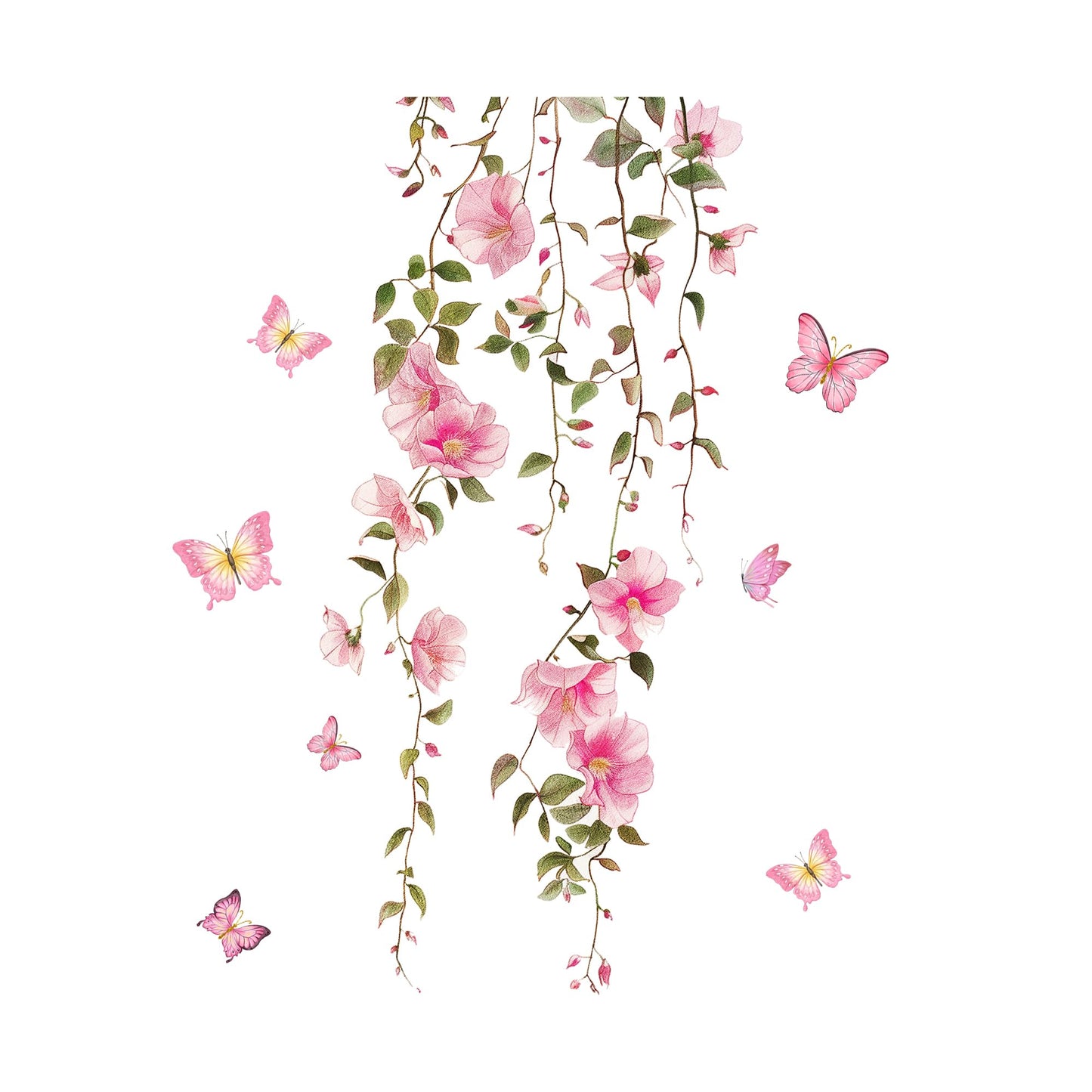 Calcomanías de pared de flores rosas de primavera, para colgar y pegar con flores de vid decorativas, para decoración de pared extraíbles para niñas, recámara, sala de estar, guardería, papel pintado