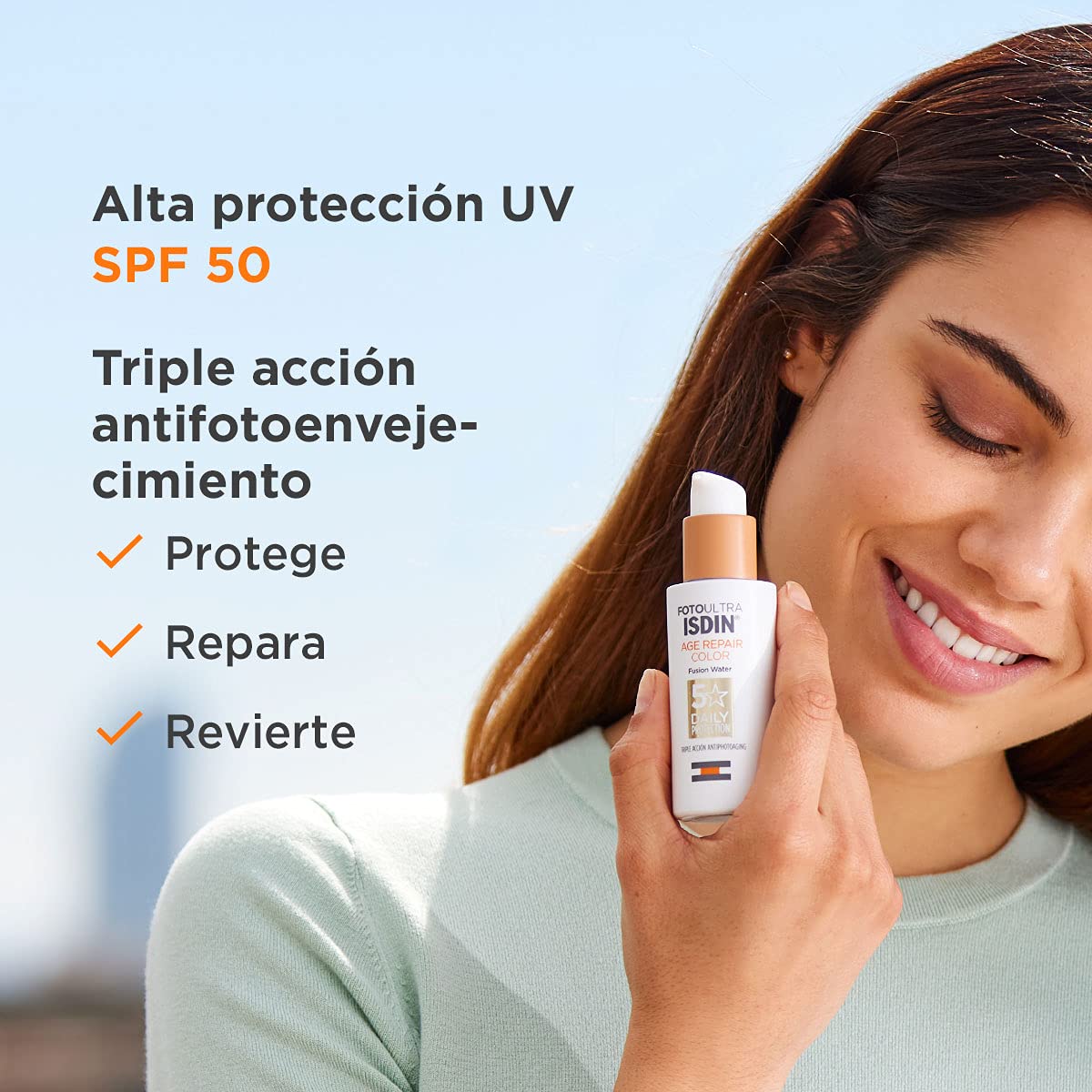 ISDIN Isdinceutics vital eyes, crema contorno de ojos antiarrugas,15 ml + FotoUltra Age Repair Fusion Color Water SPF 50 - Protector solar facial de fase acuosa,con color, 50 ml
