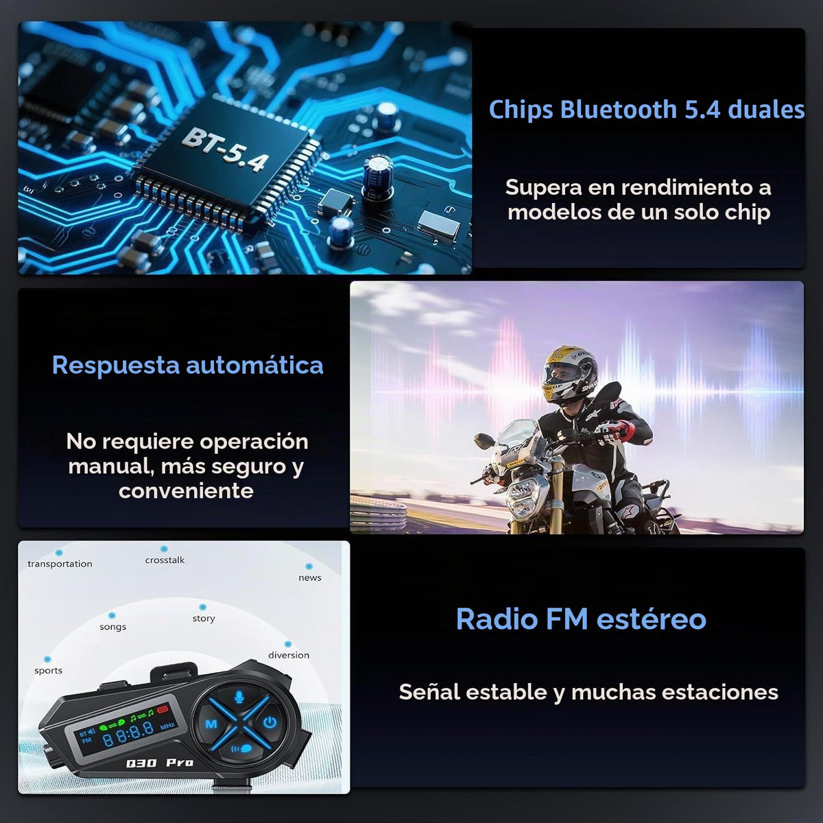 Auriculares Bluetooth OBEST Negro Intercomunicador para Casco de Moto