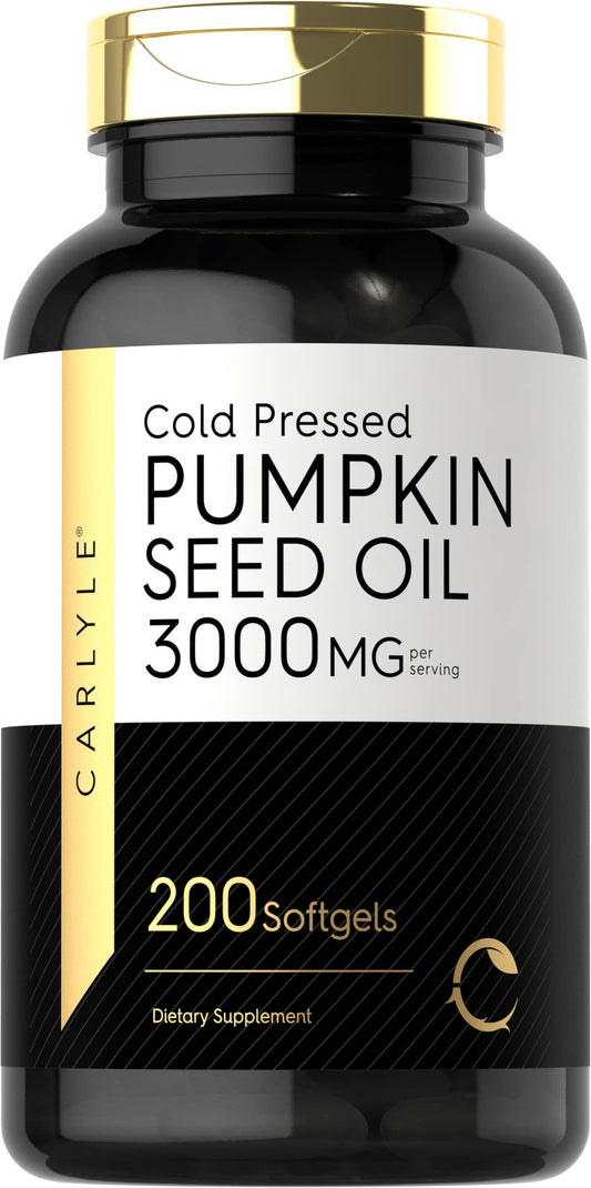 Carlyle Aceite de Semilla de Calabaza 3000mg 200 Cápsulas - Ácidos Grasos - Urinario - Piel - Corazón - Digestión - Hecho en USA