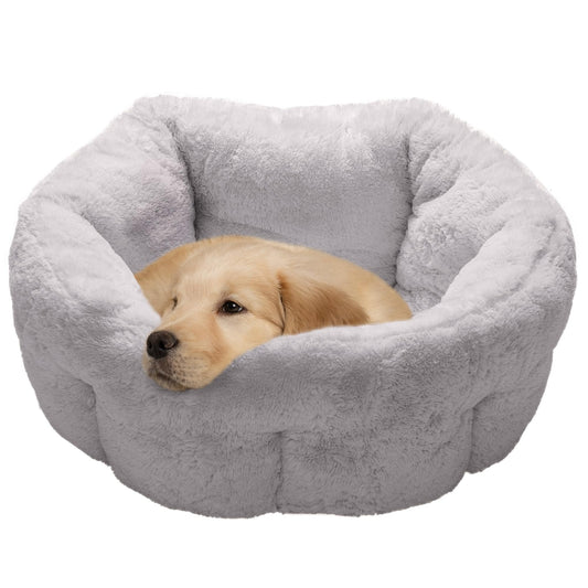 Furhaven 23" Round Medium Dog Bed Hi Lo Self-Warming Luxury Plush Faux Fur Cuddler, Washable - Gray, Medium