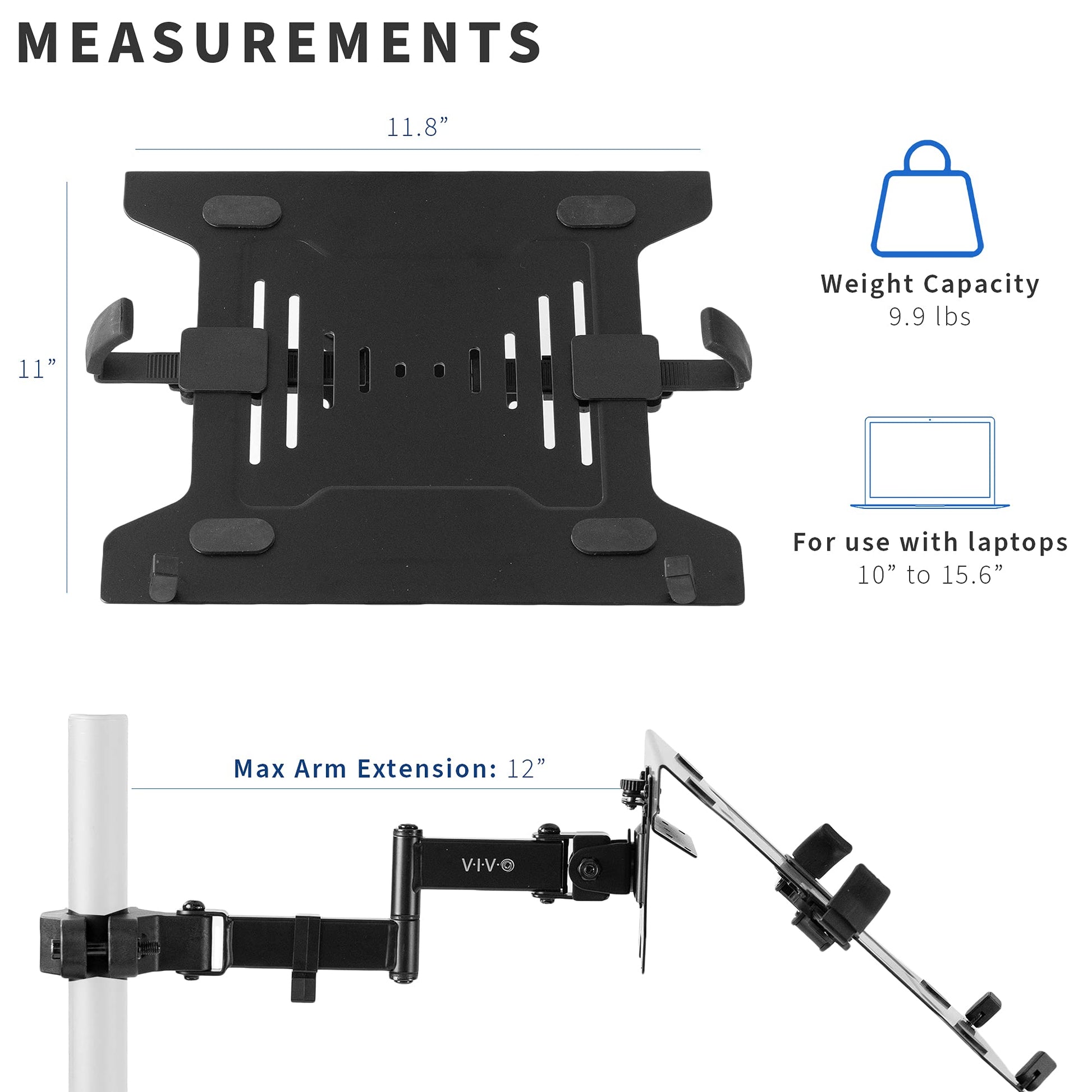 Brazo Universal de Acero VIVO Negro con Placa VESA Extraíble para Portátiles de 10 a 40 cm