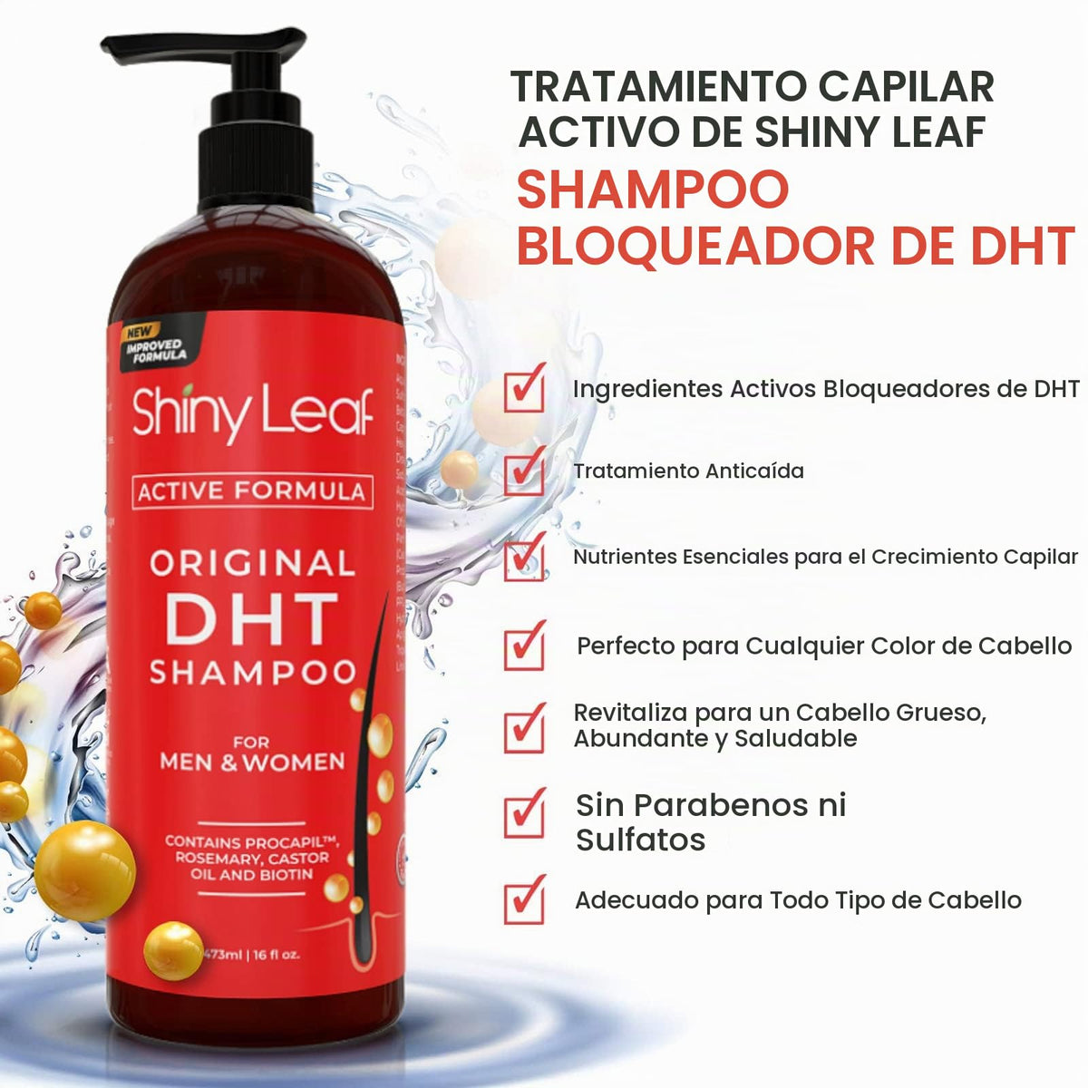 Champú Antipérdida Biotina Natural Sin Sulfatos para Crecimiento del Cabello para Hombres y Mujeres
