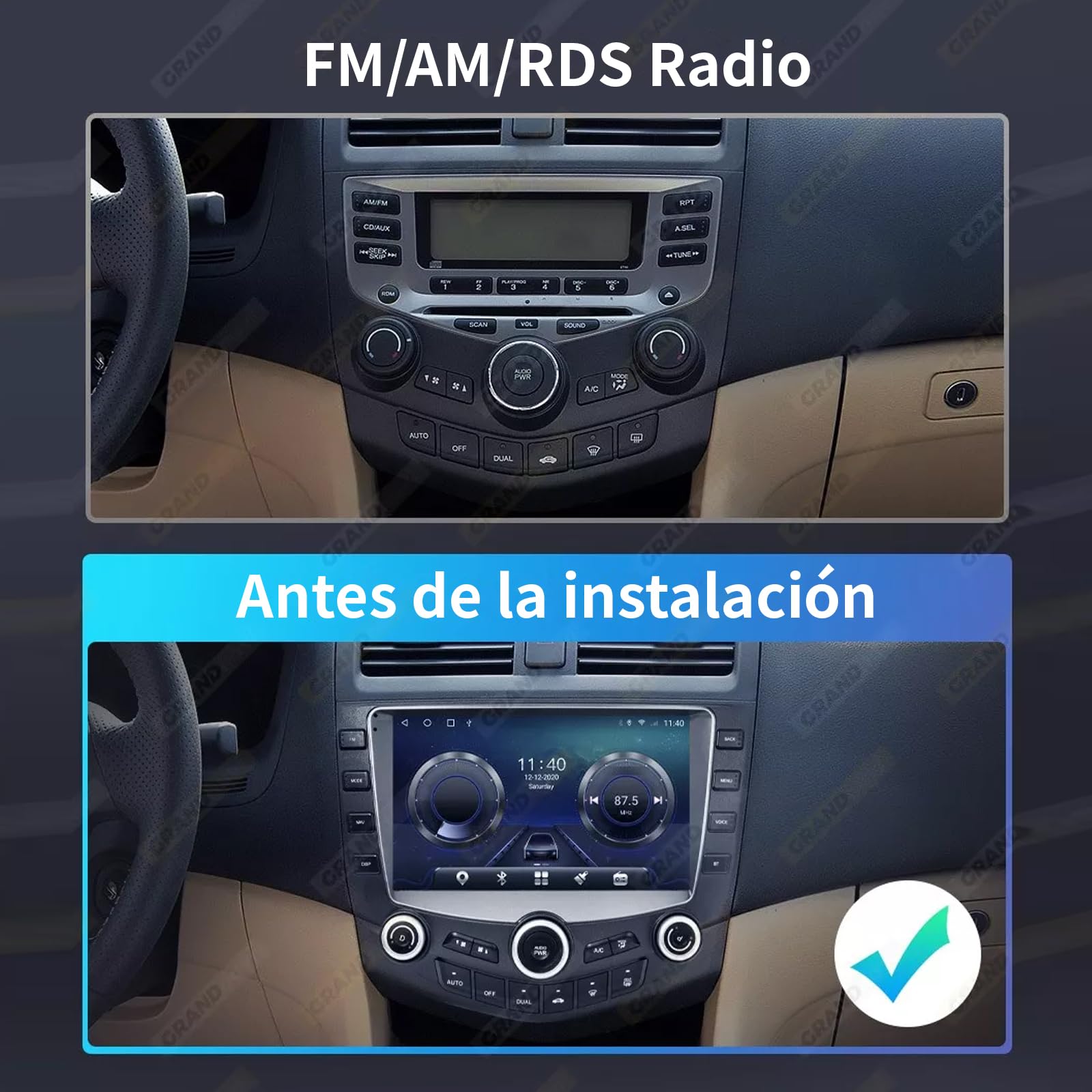 FINYQBET Estéreo para Auto 3999, Android 11 con CarPlay Inalámbrico, GPS y Bluetooth, Compatible con Honda Accord 2003-2007, Cámara de Reversa y Control de Volante