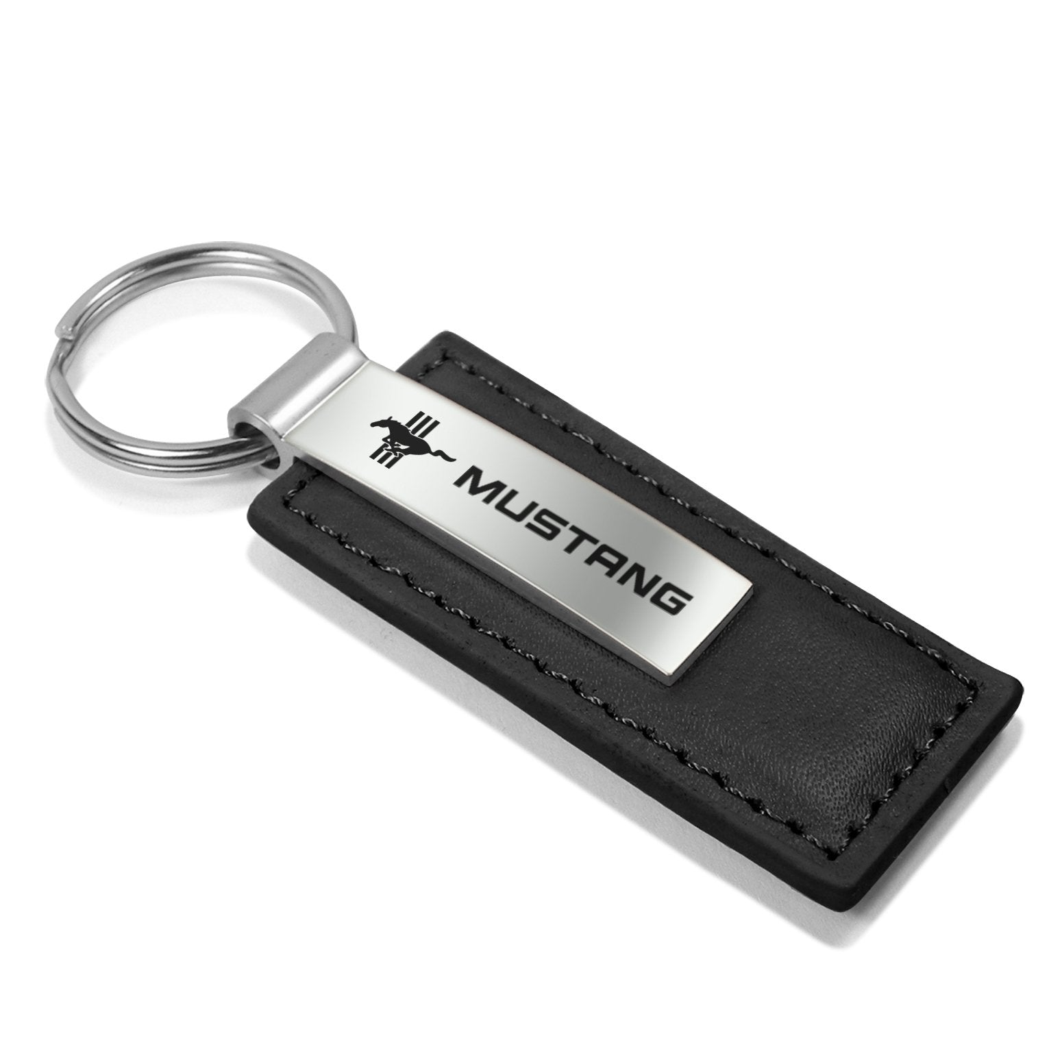 Ford Mustang - Llavero de piel negro con logotipo de triple barra