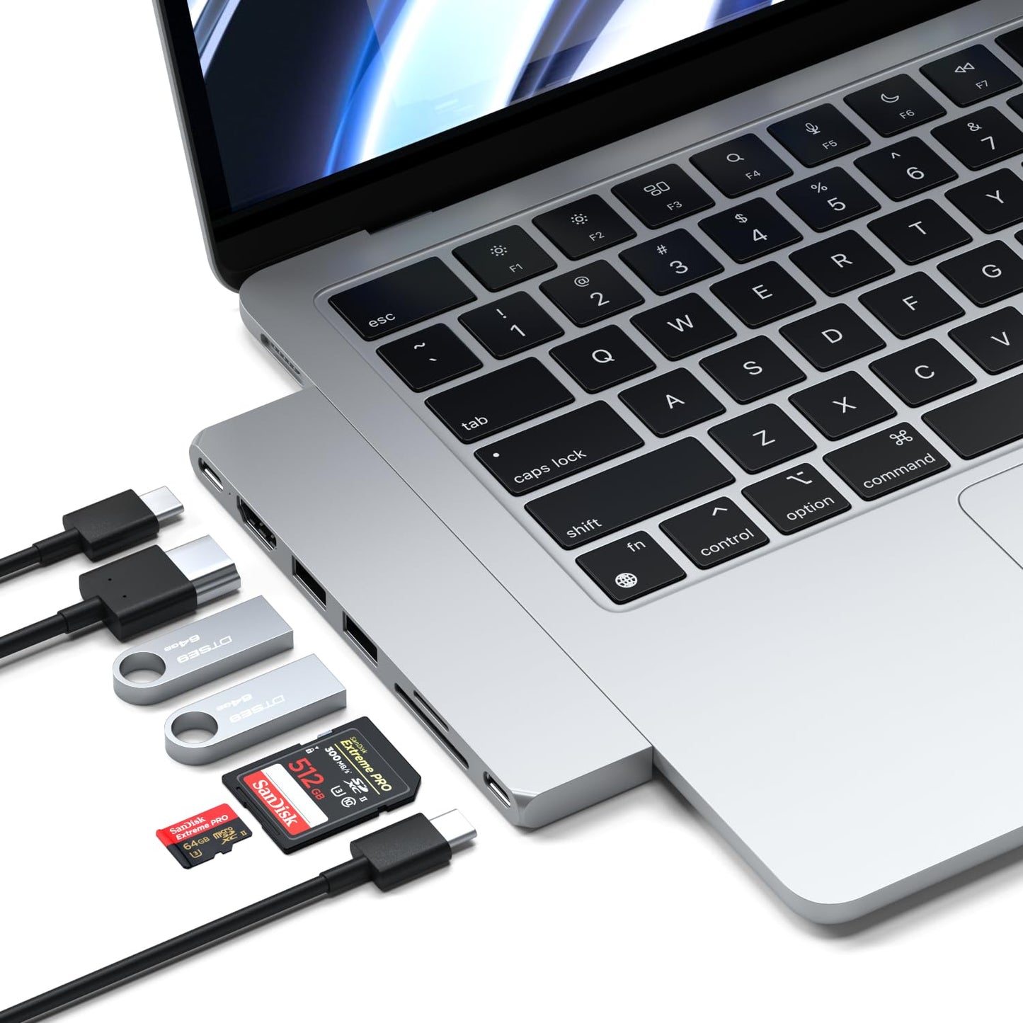 Hub USB C Satechi Plateado Multiadaptador Pro Slim 7 en 1 con Carga 100W y HDMI 4K para MacBook Air/Pro