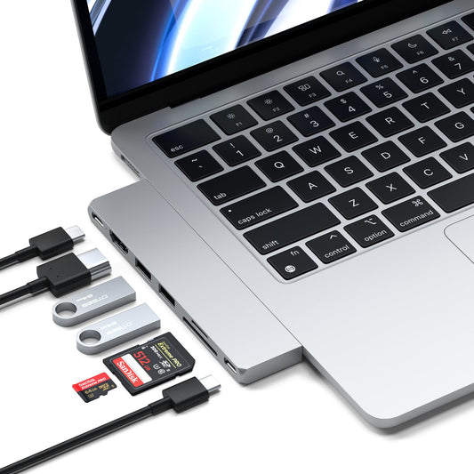 Hub USB C Satechi Plateado Multiadaptador Pro Slim 7 en 1 con Carga 100W y HDMI 4K para MacBook Air/Pro