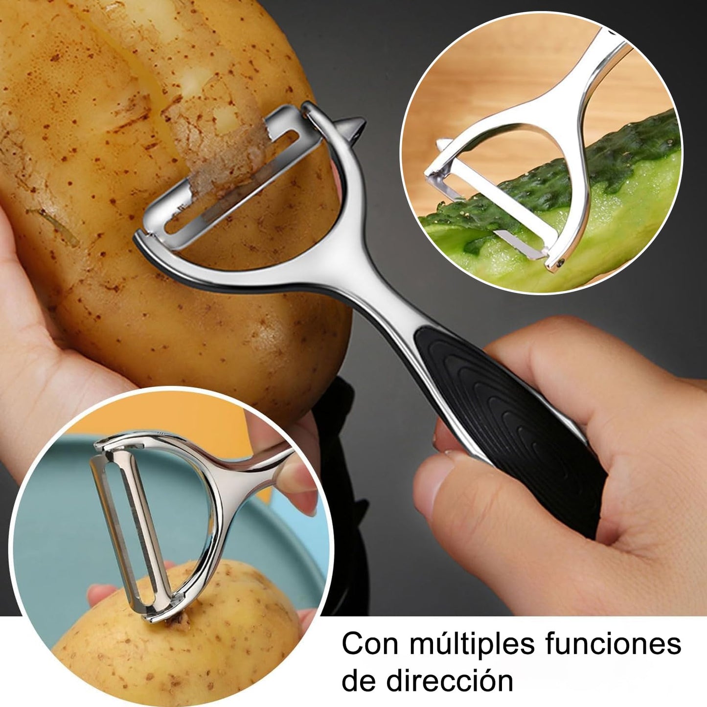 Pelador de Verduras y Papas MBLNBVN Acero Inoxidable Premium Reversible 3 en 1 para Cocina Casera