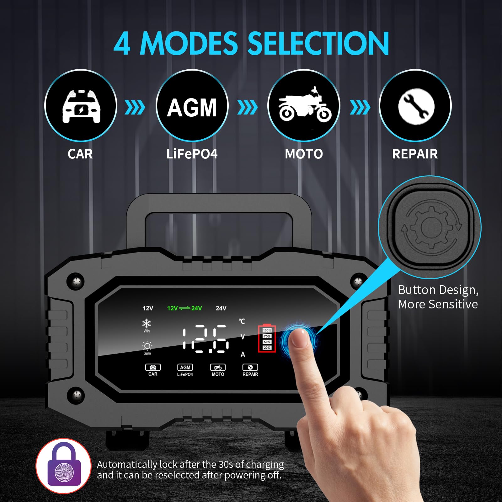 YONHAN Cargador de batería Automotriz 12V 5A Mantenedor de batería Inteligente Cargador Lento para automóvil Barco Motocicleta Cortacésped Batería de Plomo ácido sellada Marina y más