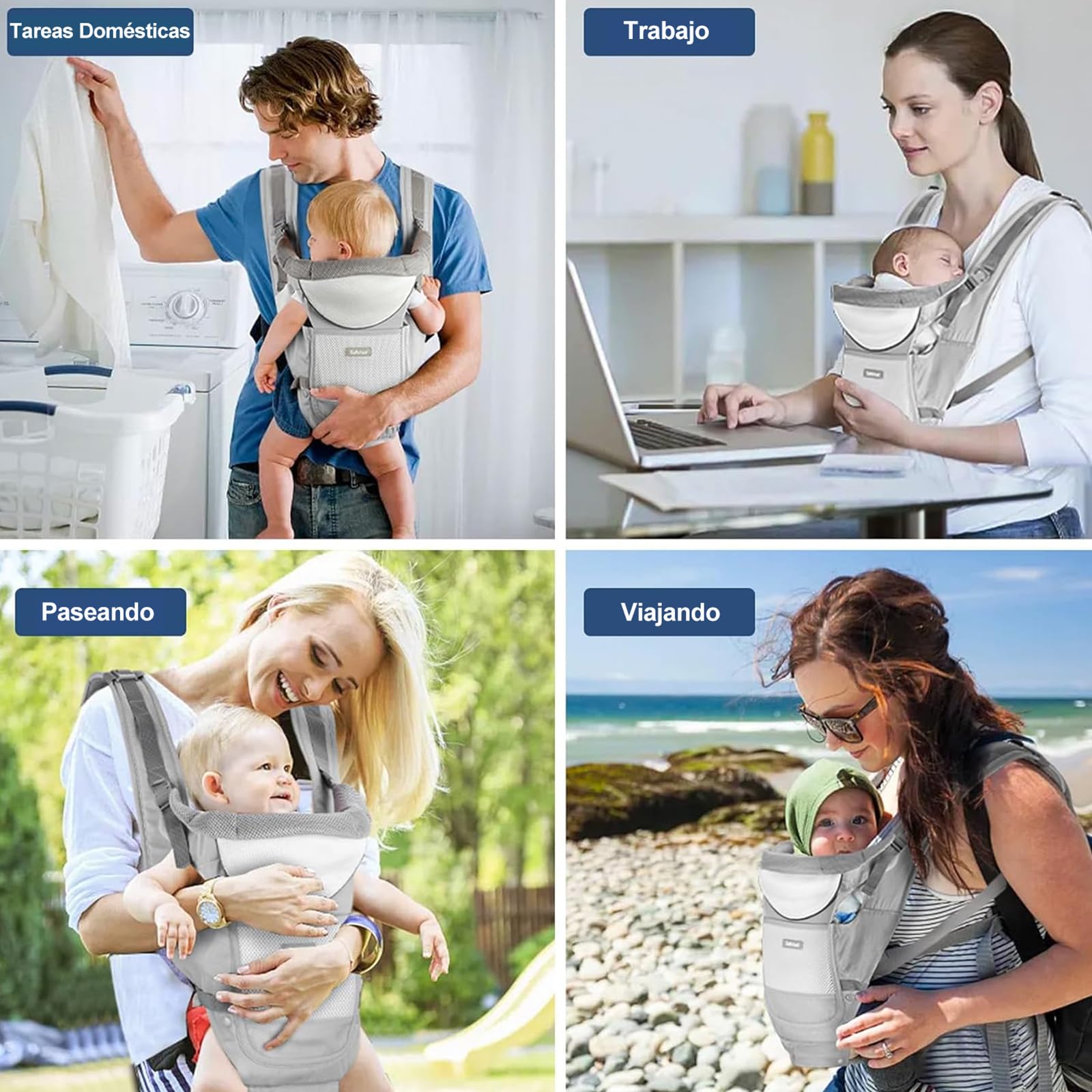 Cangurera para Bebe Ergonómica - Mochila Portabebé con Asiento de Cadera y Diseño Transpirable, Ajustable y Multifuncional para Recién Nacidos y Niños Pequeños - Soporta Hasta 30 kg