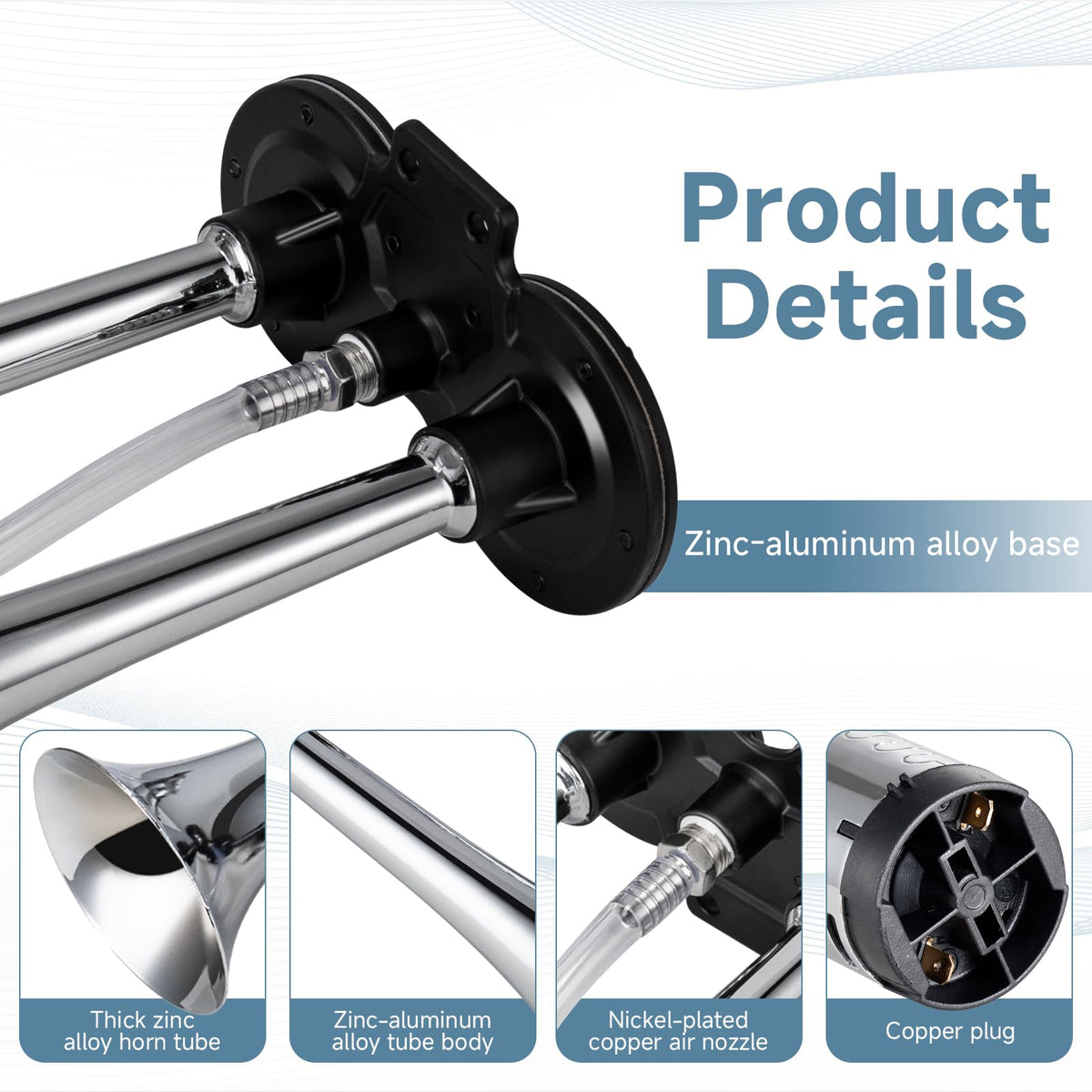 Bocina de Aire FARBIN Cromada con Compresor 24 V
