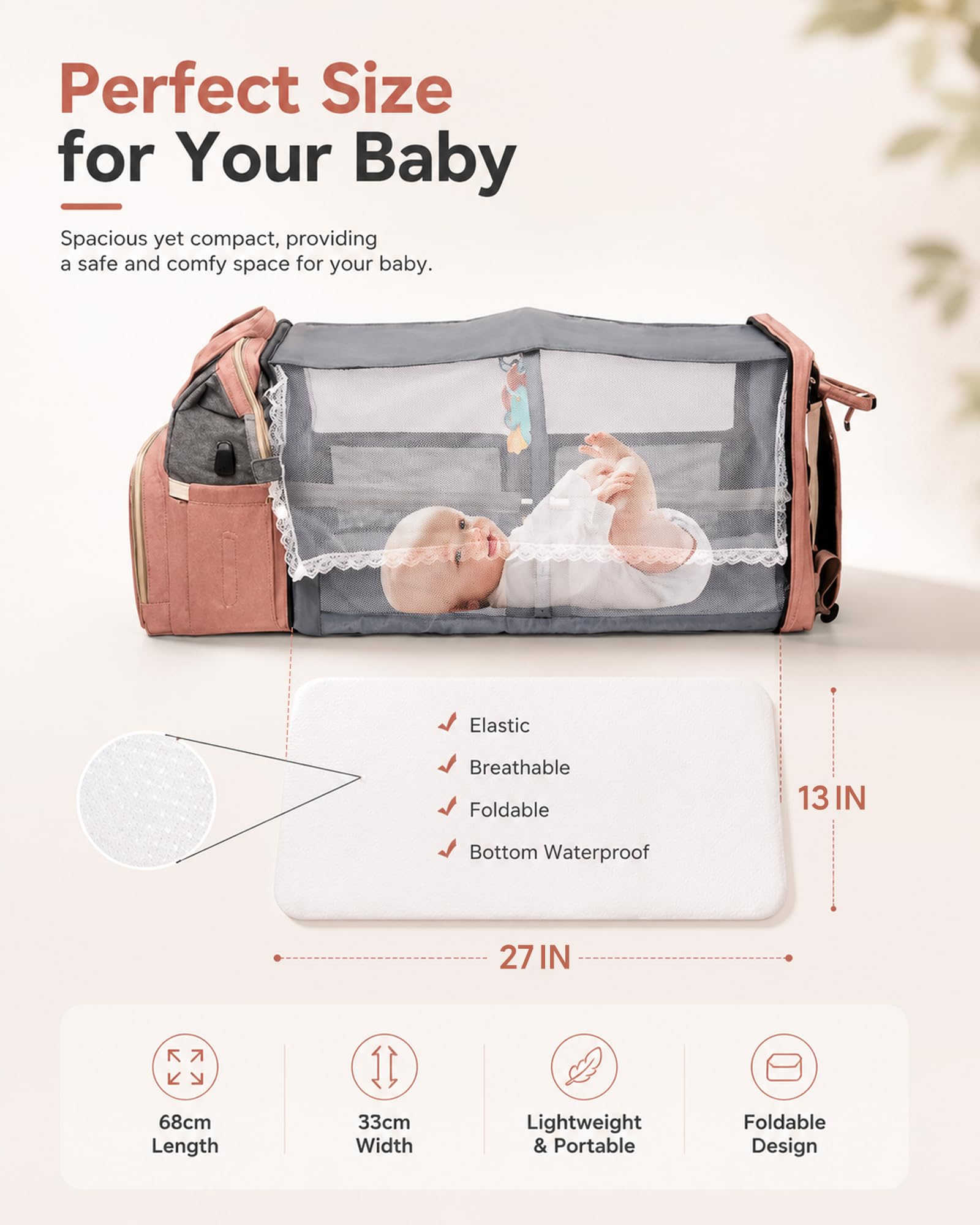 Mochila para pañales con estación cambiadora: bolsas de bebé rosa para niñas y mujeres, mochila de viaje grande y grande, pañaleras Modernas para Bebe Niña para recién nacidos, artículos esenciales