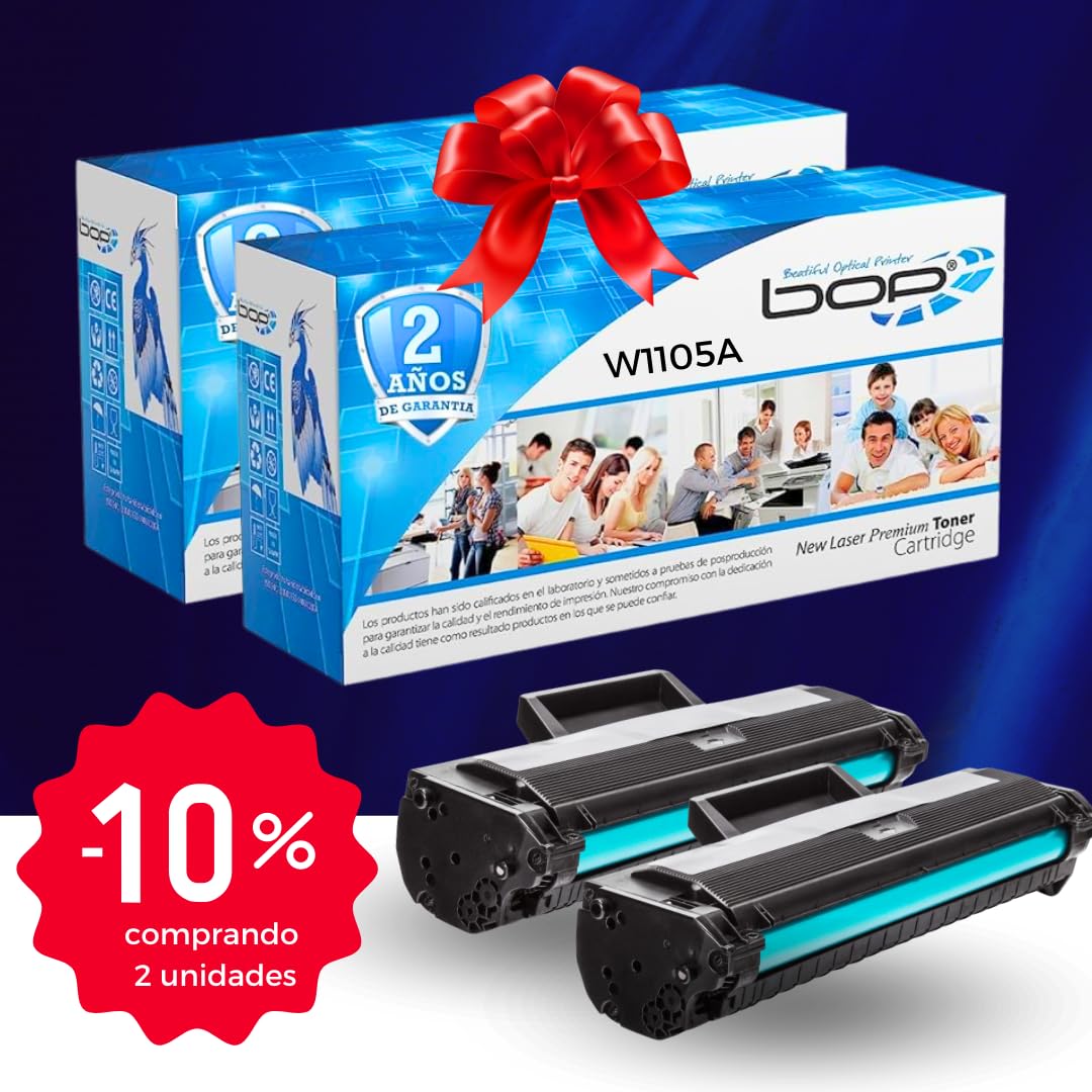 BOP Toner 105A GENERICO con Chip - Cartucho Negro W1105A / 105 - Compatible con Laserjet 107A / 107W / MFP135A / MFP135W / 137FNW - Rendimiento 1000 Páginas.