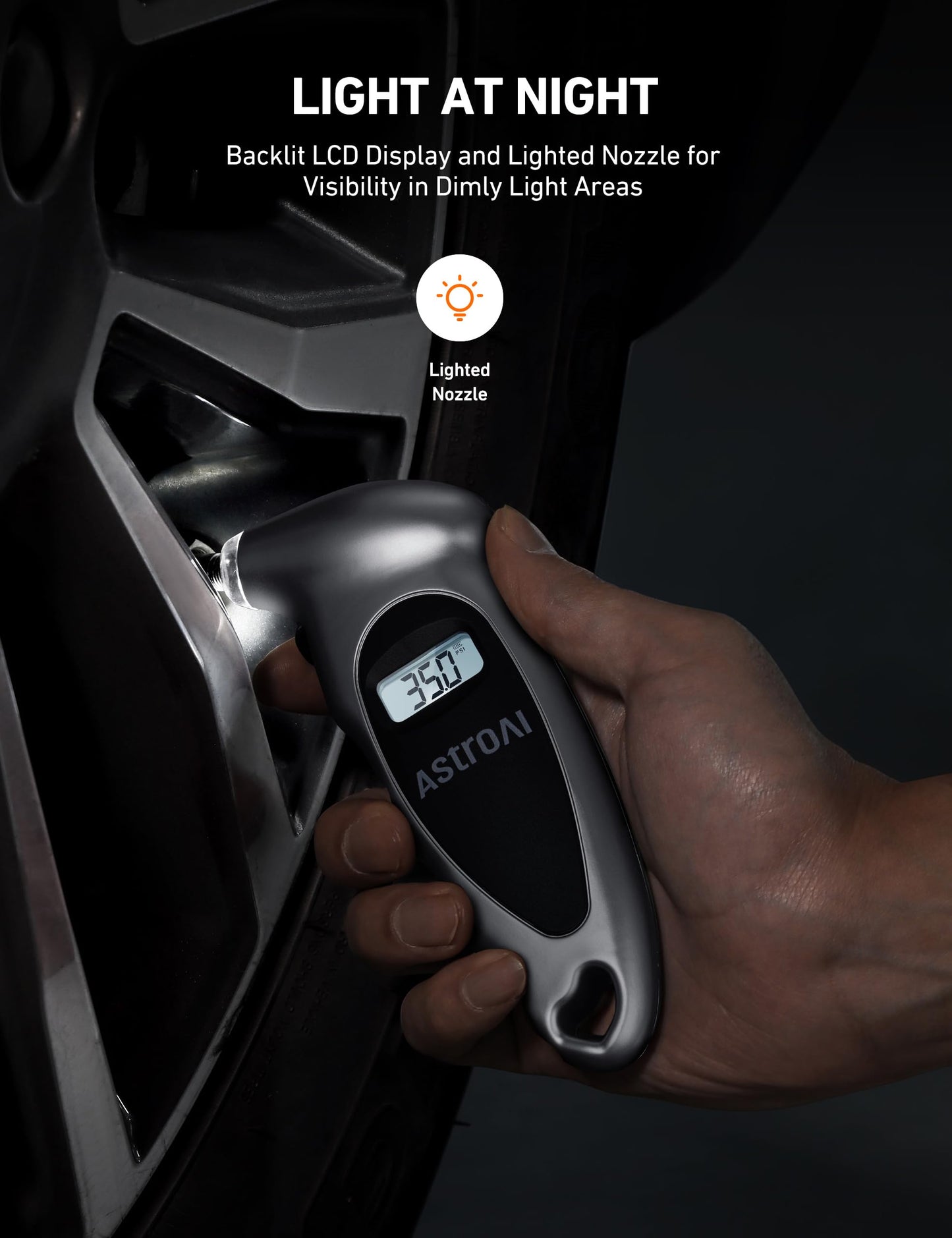 AstroAI - Medidor de presión digital de neumáticos con batería AAA reemplazable, 150 PSI, 4 ajustes de relleno para coche, camión, bicicleta, retroiluminada, LCD, antideslizante, accesorios de coche,