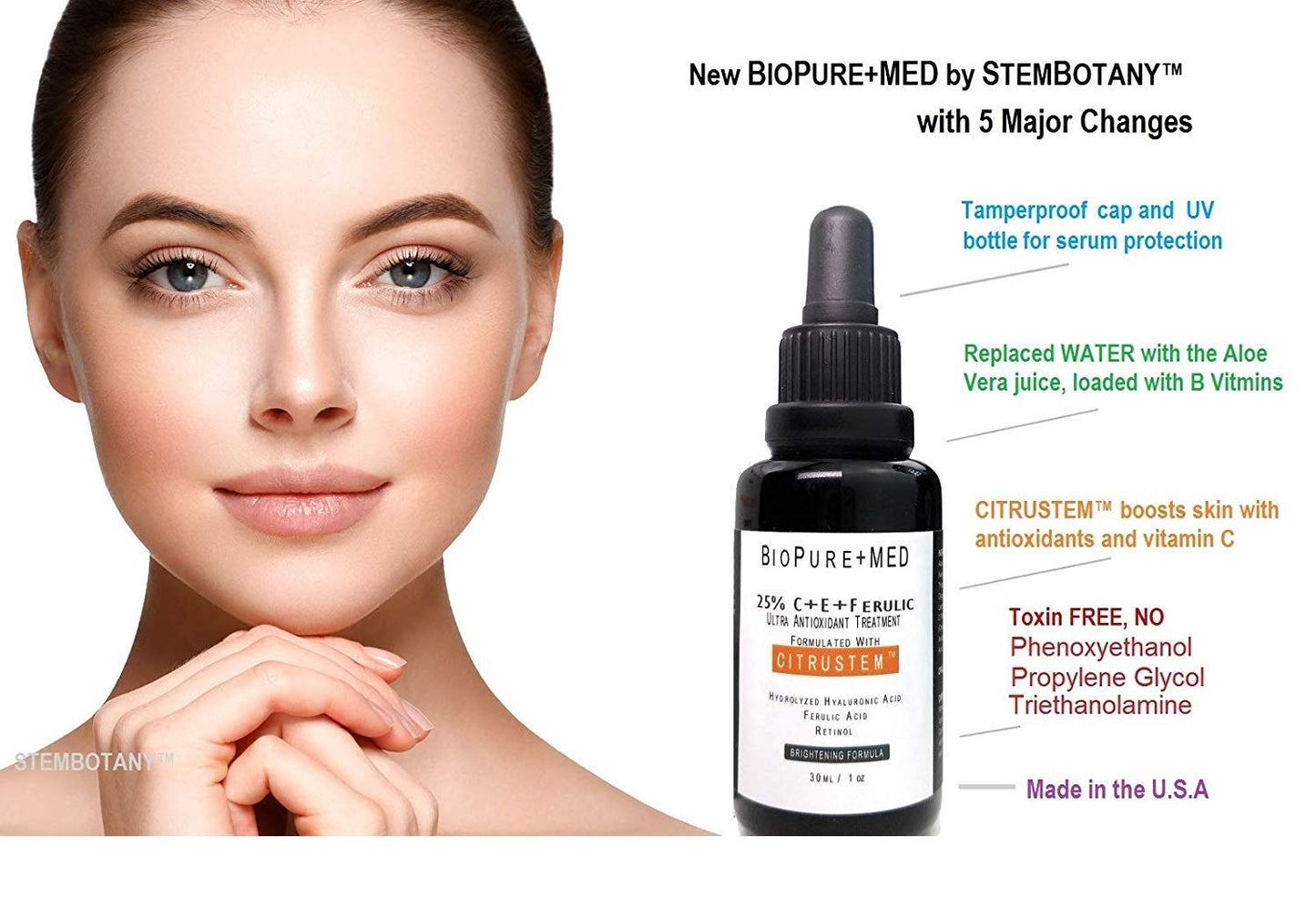 Sérum Facial BioPureMED 25.5% Vitamin C E Ferulic Acid con Retinol Tripeptide-5 Ácido Hialurónico Iluminador Antiarrugas для Mujer