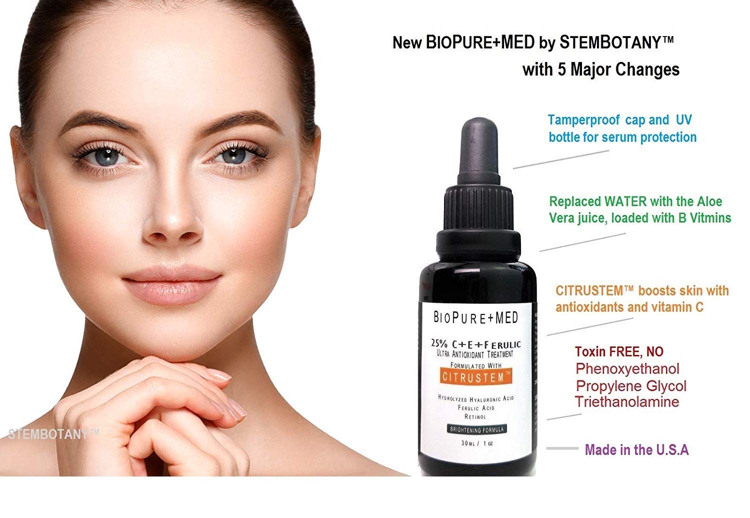 Sérum Facial BioPureMED 25.5% Vitamin C E Ferulic Acid con Retinol Tripeptide-5 Ácido Hialurónico Iluminador Antiarrugas для Mujer