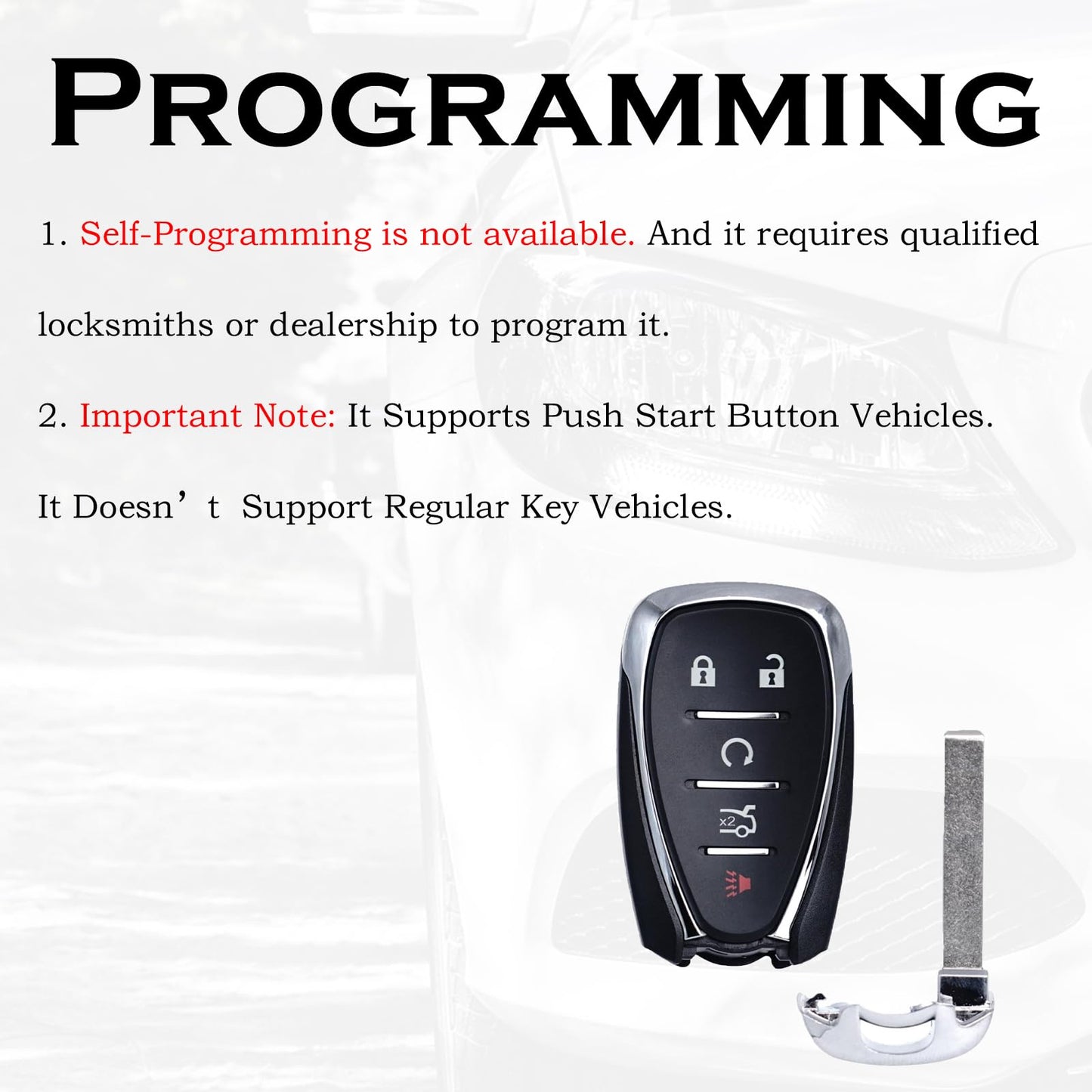 Llavero de repuesto para Chevy Cruze Malibu Camaro Push Start 5 botones 2016 2017 2018 2019 2020 2021 Smart Proximity Entrada sin llave de arranque remoto 13508769 13584497 13529662 433Mhz HYQ. 4EA EA