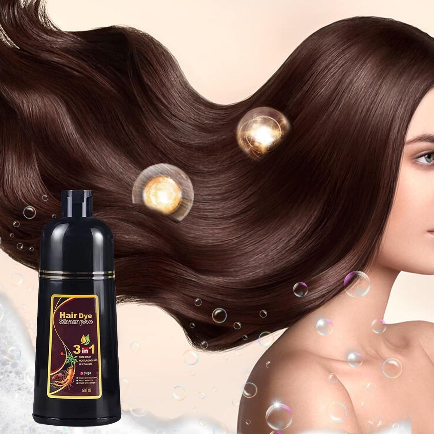 Champú Instant Hair Color para Cabello,Champú para Teñir el Cabello,Cobertura 100% de Canas,Champú para Teñir el Cabello Negro 3 en 1,Coloración a Base de Hierbas en Minutos para Mujeres y Hombres,Marron Oscuro