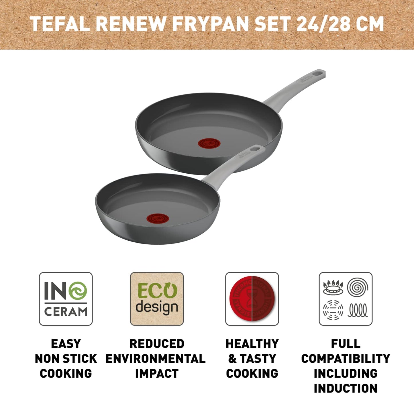 Juego de Sartenes Tefal Negro de Aluminio Reciclado con Revestimiento Antiadherente