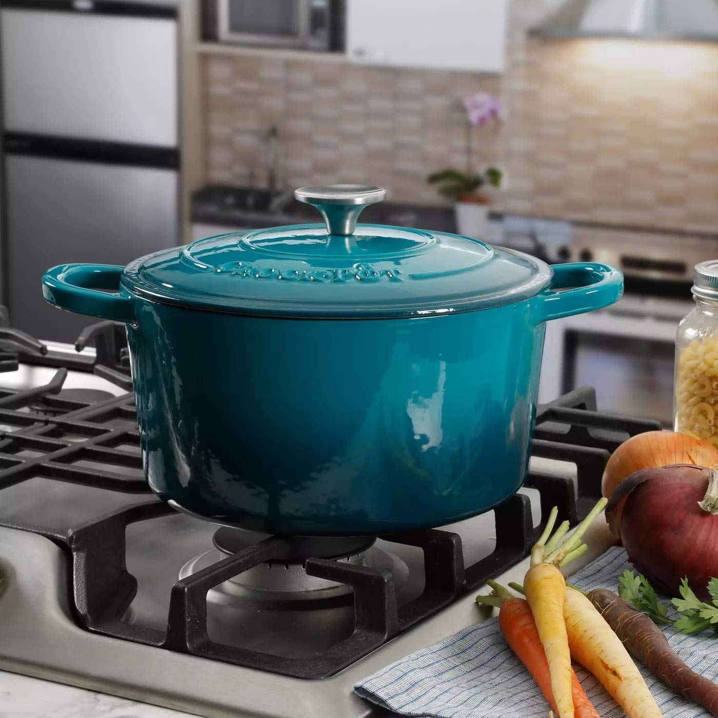 Crock Pot Olla, horno holandés redondo, Turquesa Degradado, 4.73 l, 1