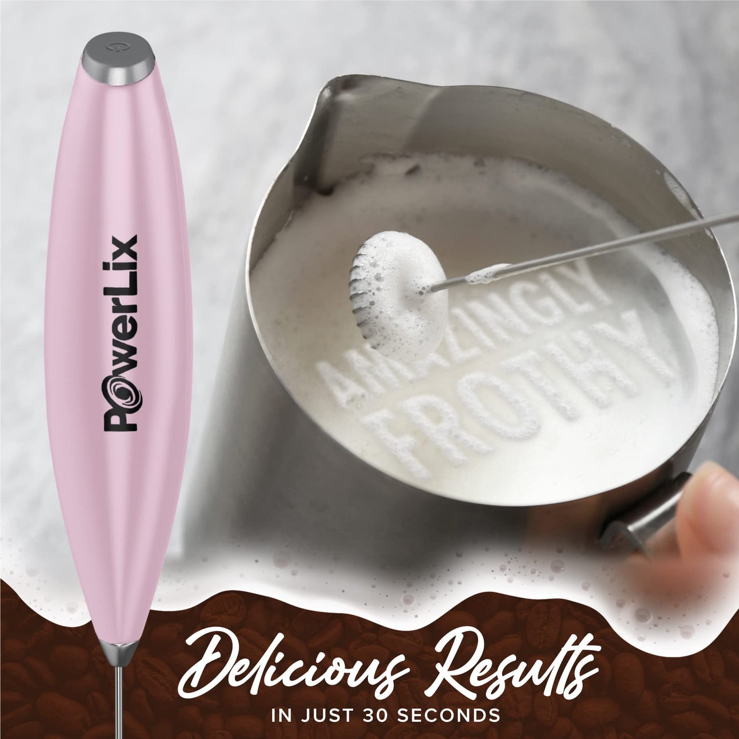 Espumador de Leche Eléctrico PowerLix Negro con Soporte de Acero Inoxidable