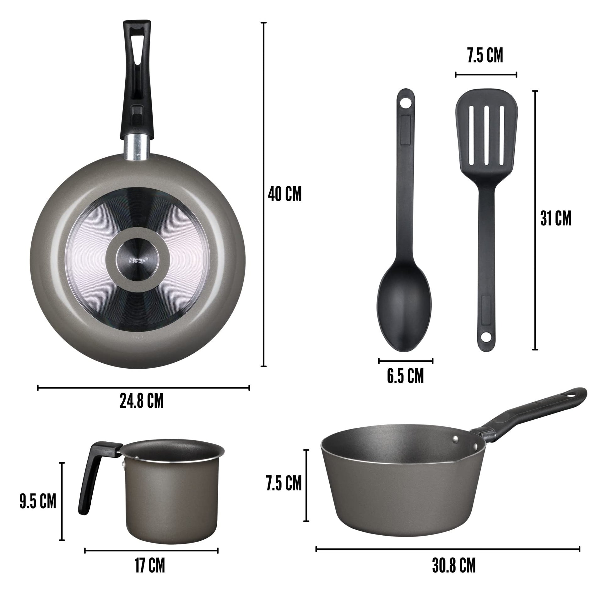 Batería de Cocina Ekco Gris Antiadherente de Aluminio 5 Piezas