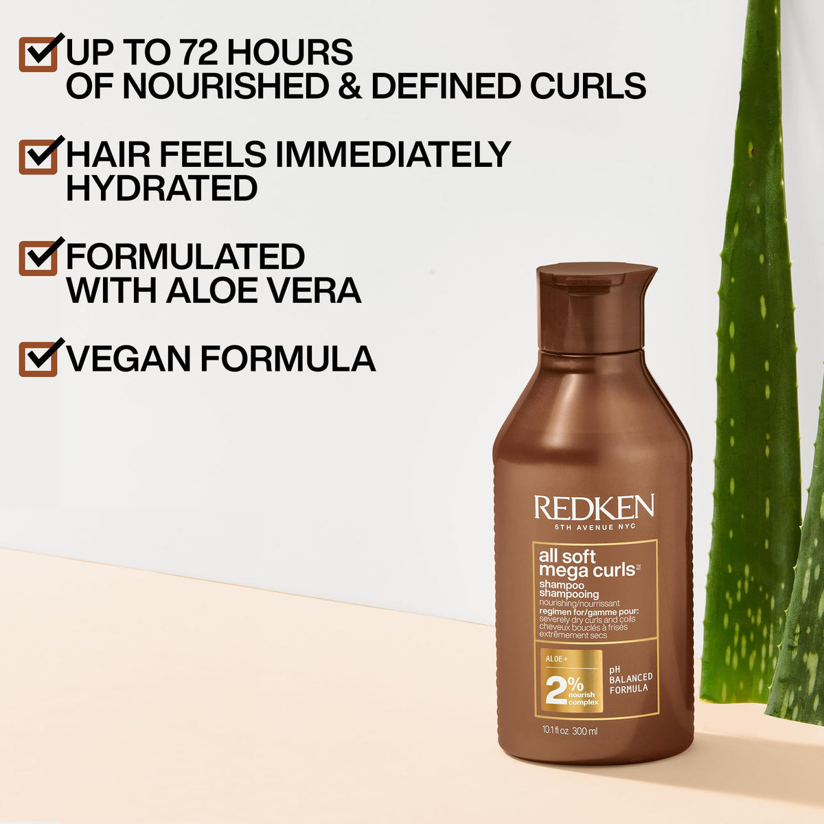 REDKEN-Shampoo All Soft Mega Curls de Redken |Shampoo para nutrir rizos y ondas severamente secos | Desenreda, repone y nutre rizos | Formulado con Nourishing Complex y Aloe Vera | 300 ml