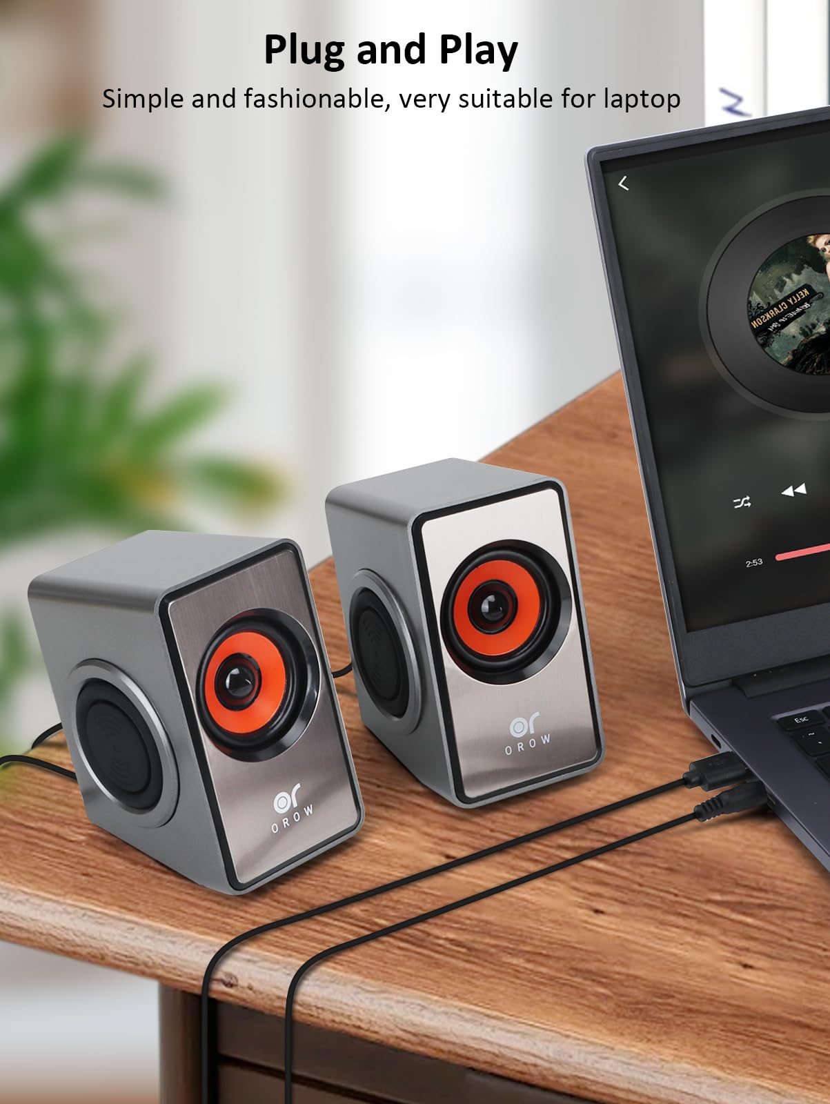 OROW - Altavoces para computadora, mini altavoz de computadora de 12 W con control de volumen, altavoz AUX de 3,5 mm, altavoces USB alimentados para portátiles, ideales para PC/Monitor/Mac/iMac