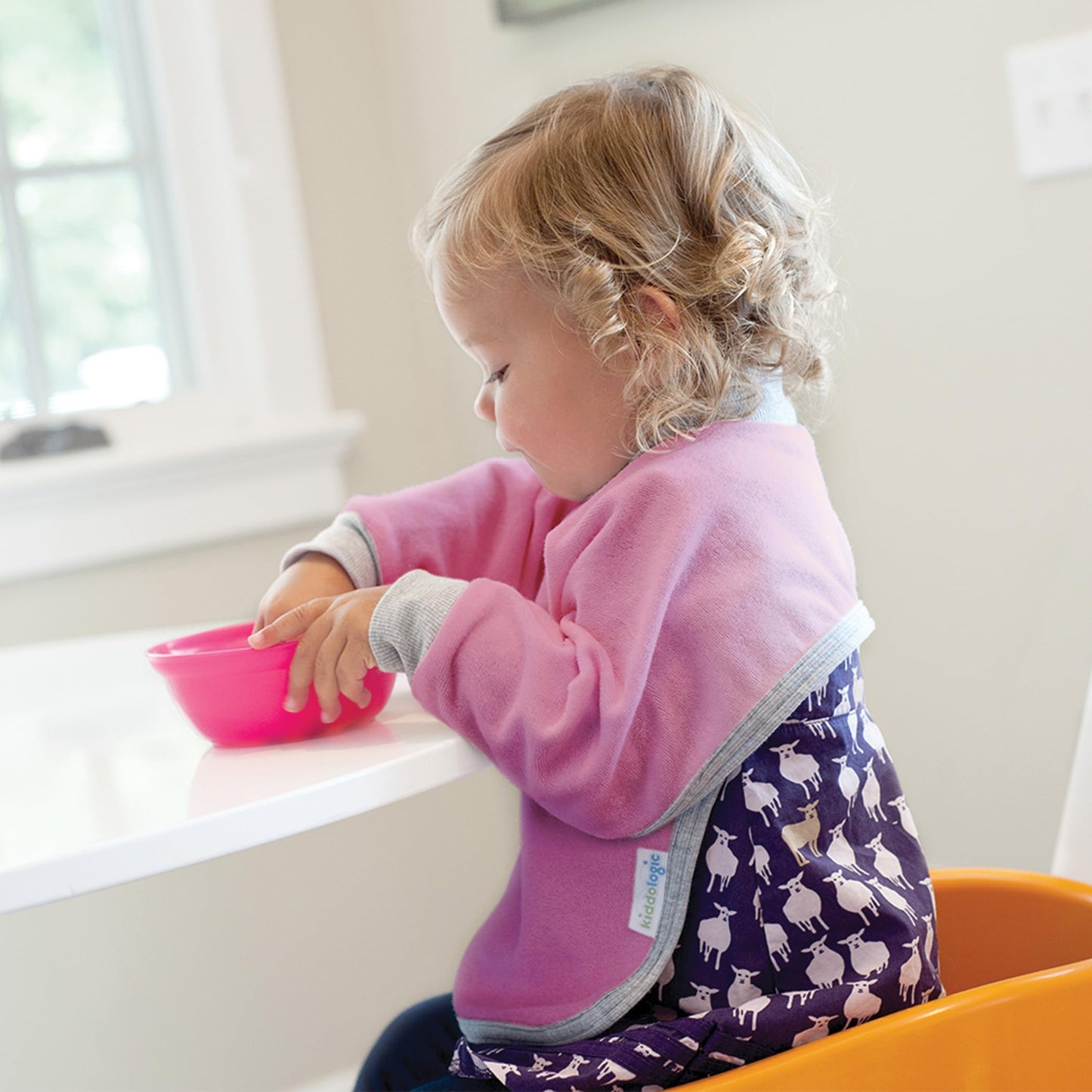 Kiddologic bibit-all - Babero de rizo impermeable de manga larga para bebés y niños pequeños (6-12 meses (bebé), rayas frescas de lima)