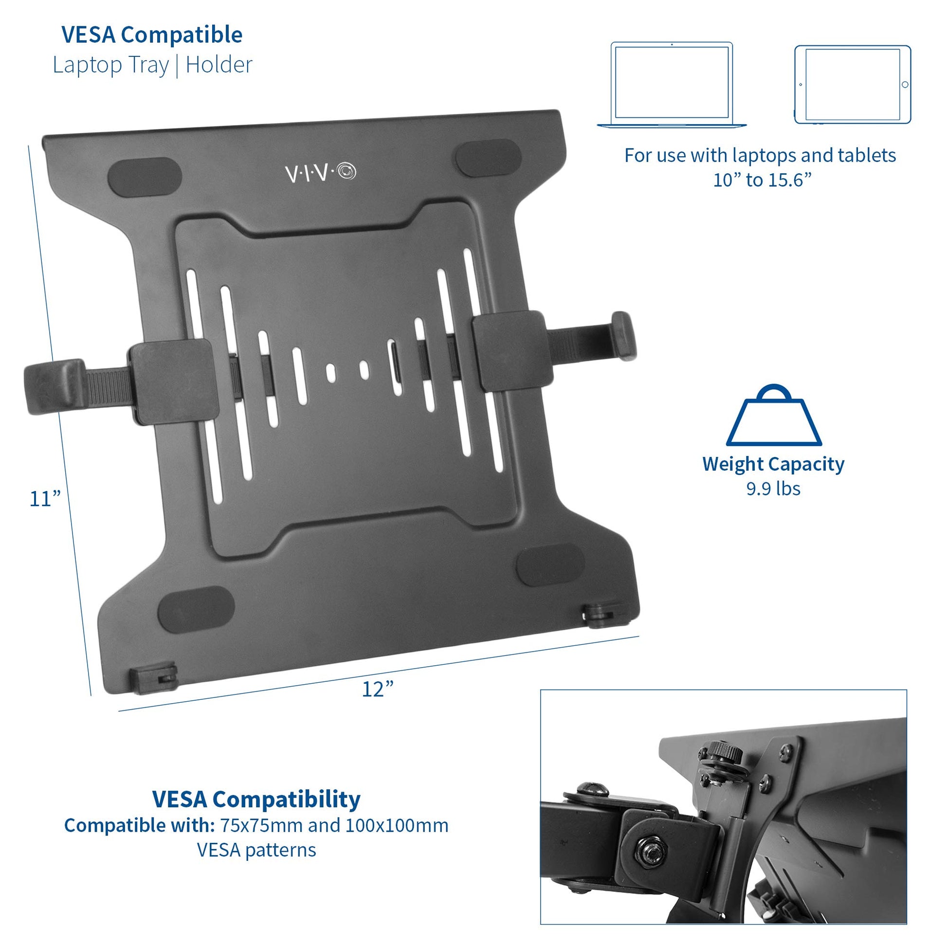 Soporte Universal Ajustable para Portátil Vivo Plata para Brazos de Monitor VESA
