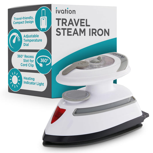 Ivation - Plancha de vapor de viaje | Mini plancha seca de doble voltaje y vaporizador para ropa con suela antiadherente, control de temperatura e indicador | Calienta en segundos, pequeño y compacto,