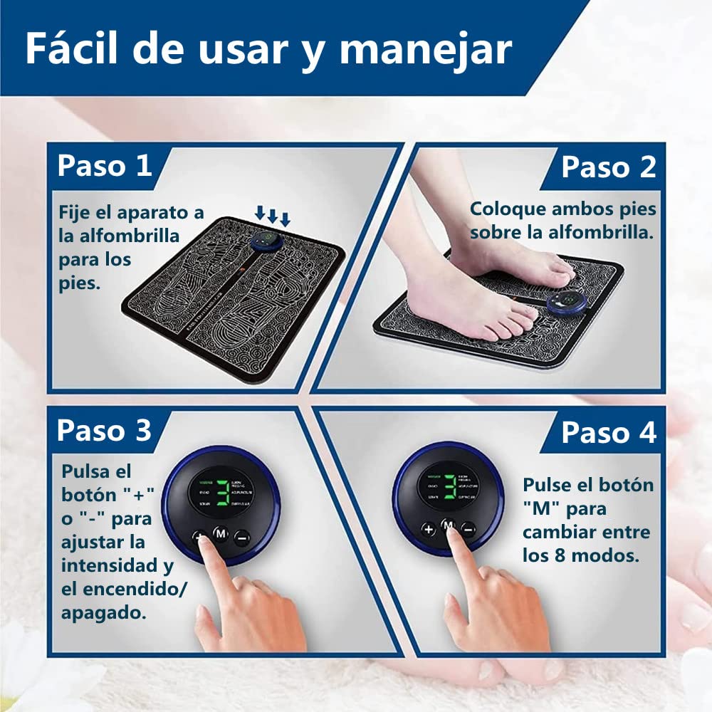 Masajeador de Pies EMS Eléctrico Portátil Plegable con 8 Modos y 19 Intensidades Recargable USB