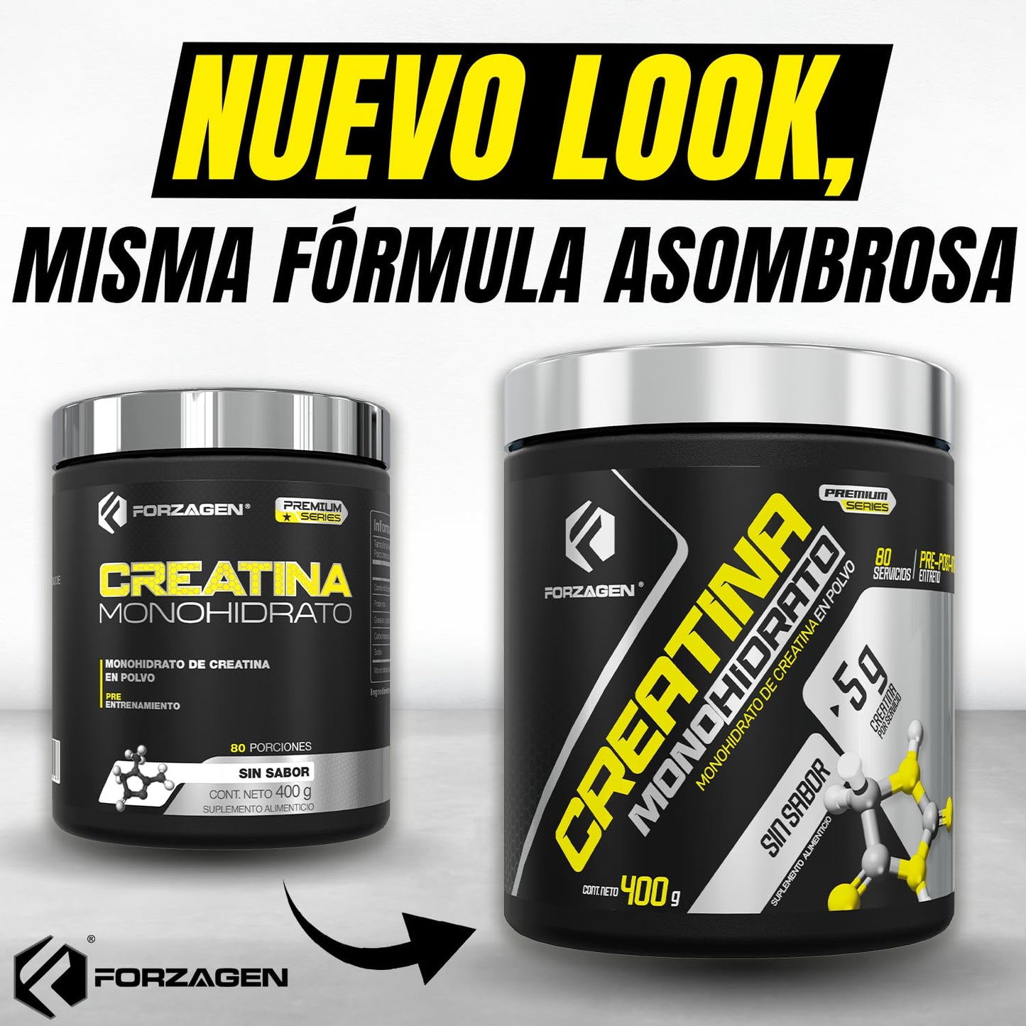 Forzagen | Creatina Monohidrato 100% Pura | 5 g de Creatina | 80 Servicios | Sin Sabor | Pre Entrenamiento | Alto Rendimiento | 400 g