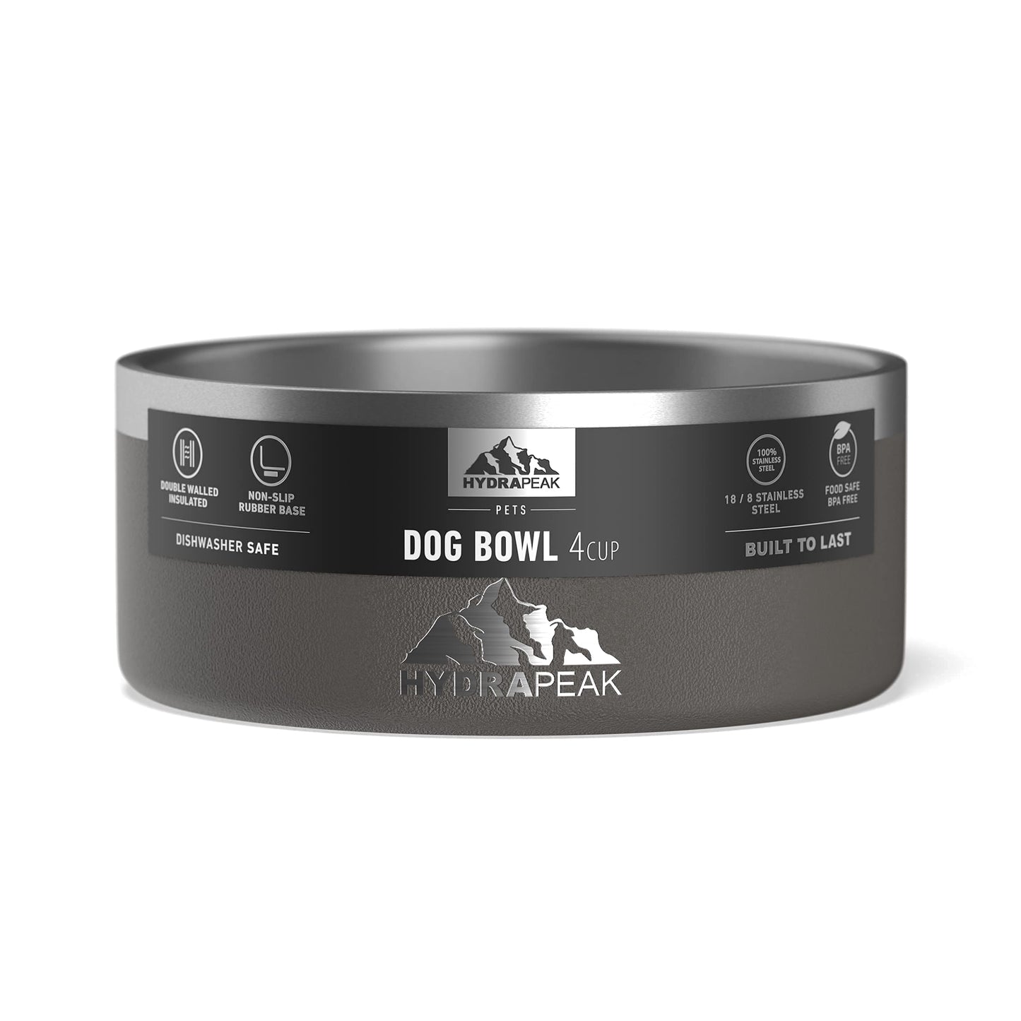 Hydrapeak Cuenco para perro, cuencos antideslizantes de acero inoxidable para agua o comida (4 tazas, grafito)
