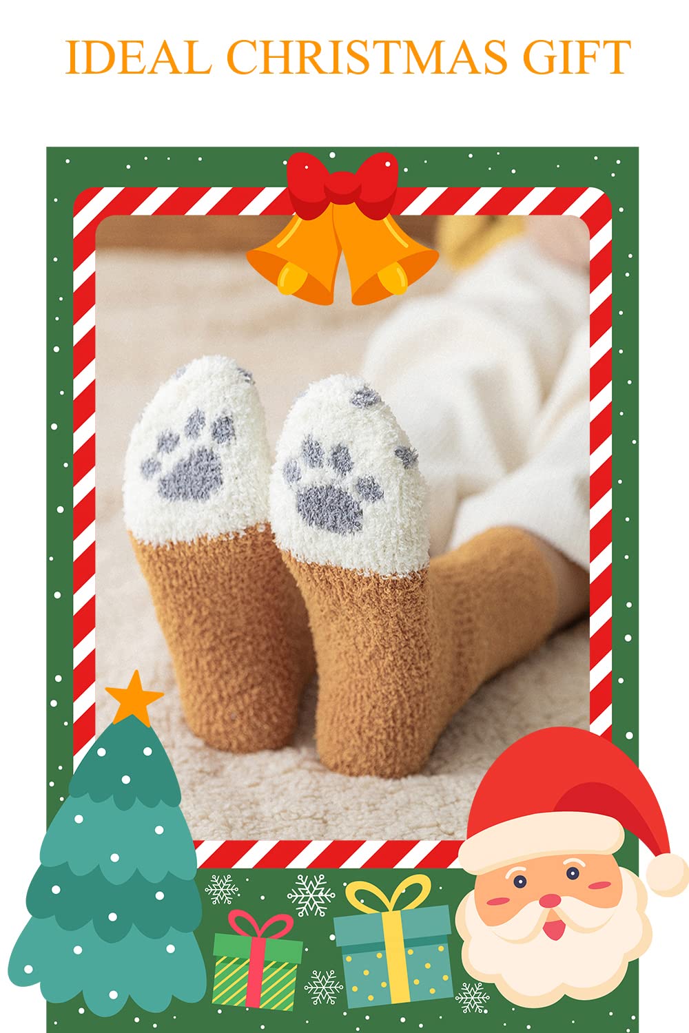 CutiePlusU - Calcetines de forro polar de coral para mujer, mullidos y acogedores calcetines de felpa para invierno, paquete de 2, Sólido + rayas, Large